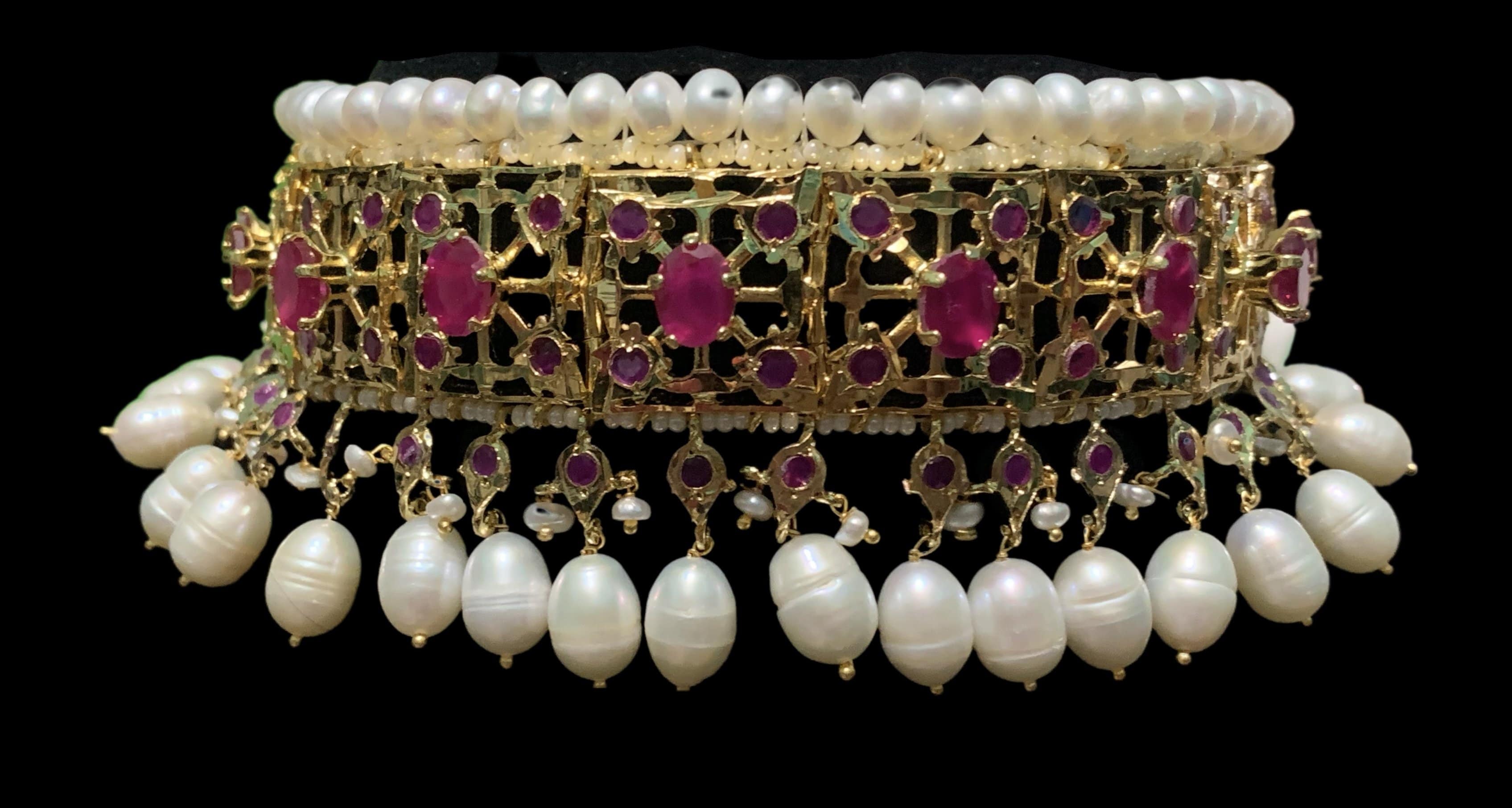 BR7 Insia bridal jadavi lacha satlada set in ruby with fresh water pearls  , READY TO SHIP