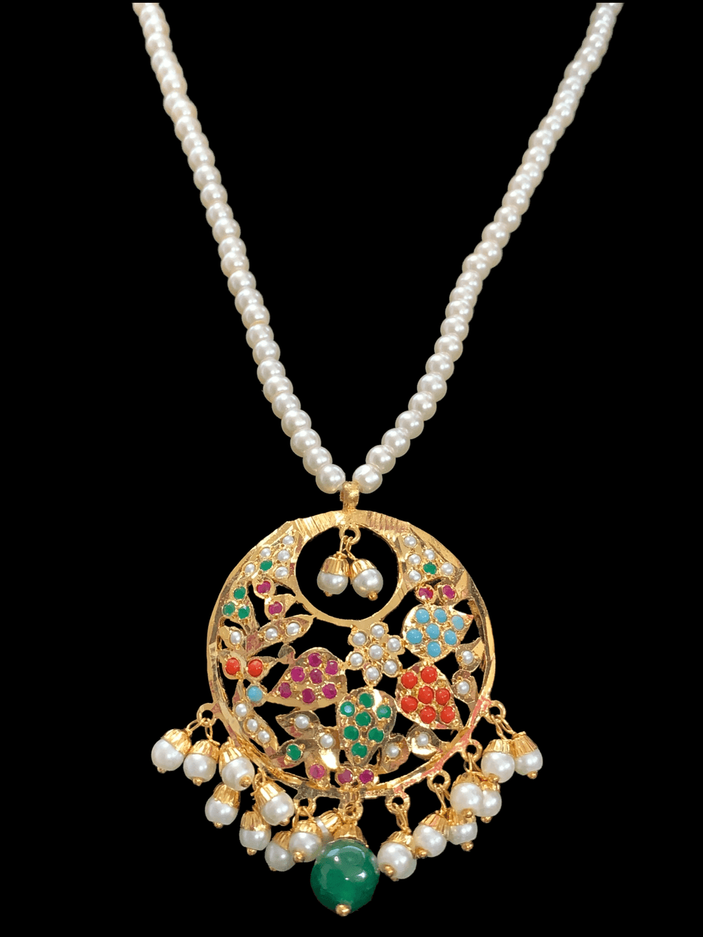 PS447 Naina  pendant set ( Navratan  ) ( READY TO SHIP)