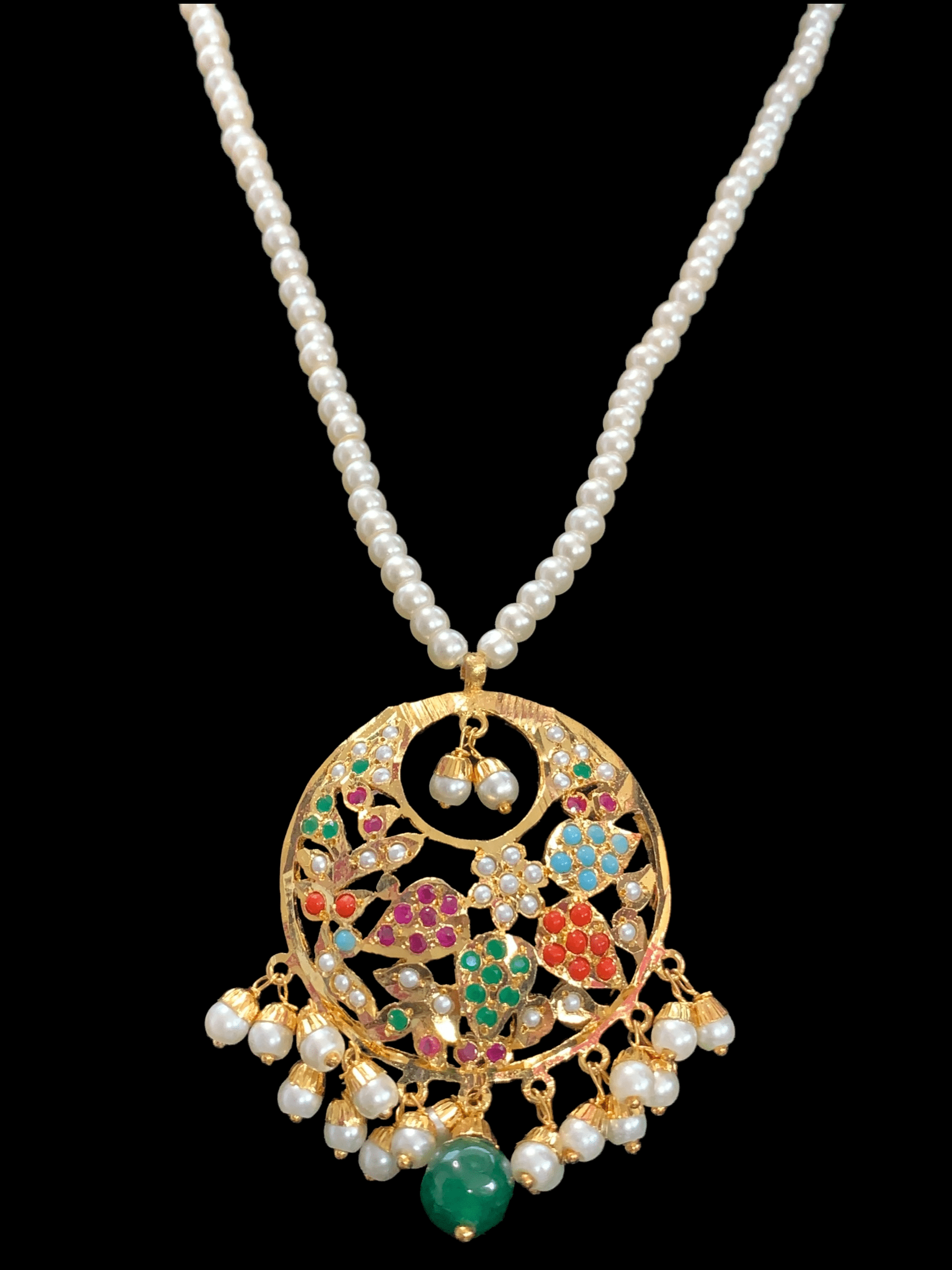 PS447 Naina  pendant set ( Navratan  ) ( READY TO SHIP)