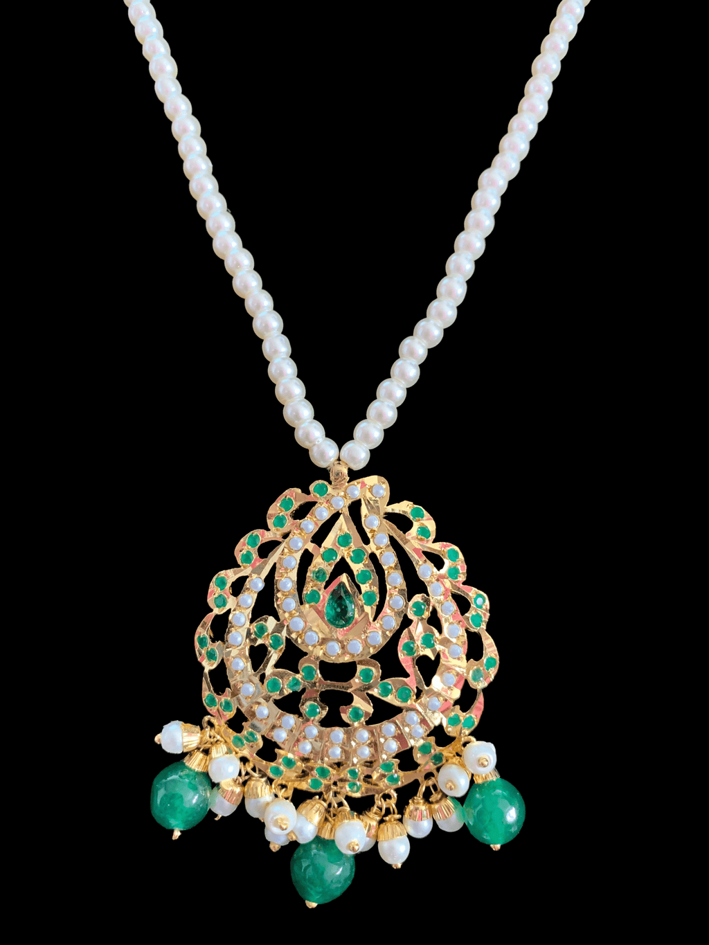 PS469 Jadau  pendant set in green   ( READY TO SHIP)