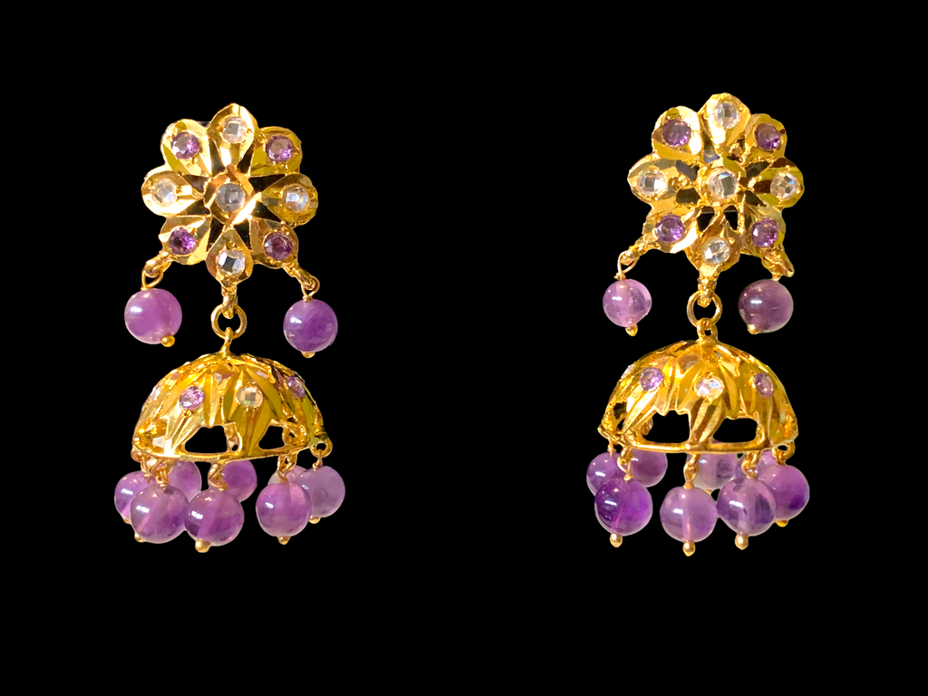 DER349 Amethyst jhumka in flower tops ( SHIPS IN 2 WEEKS )