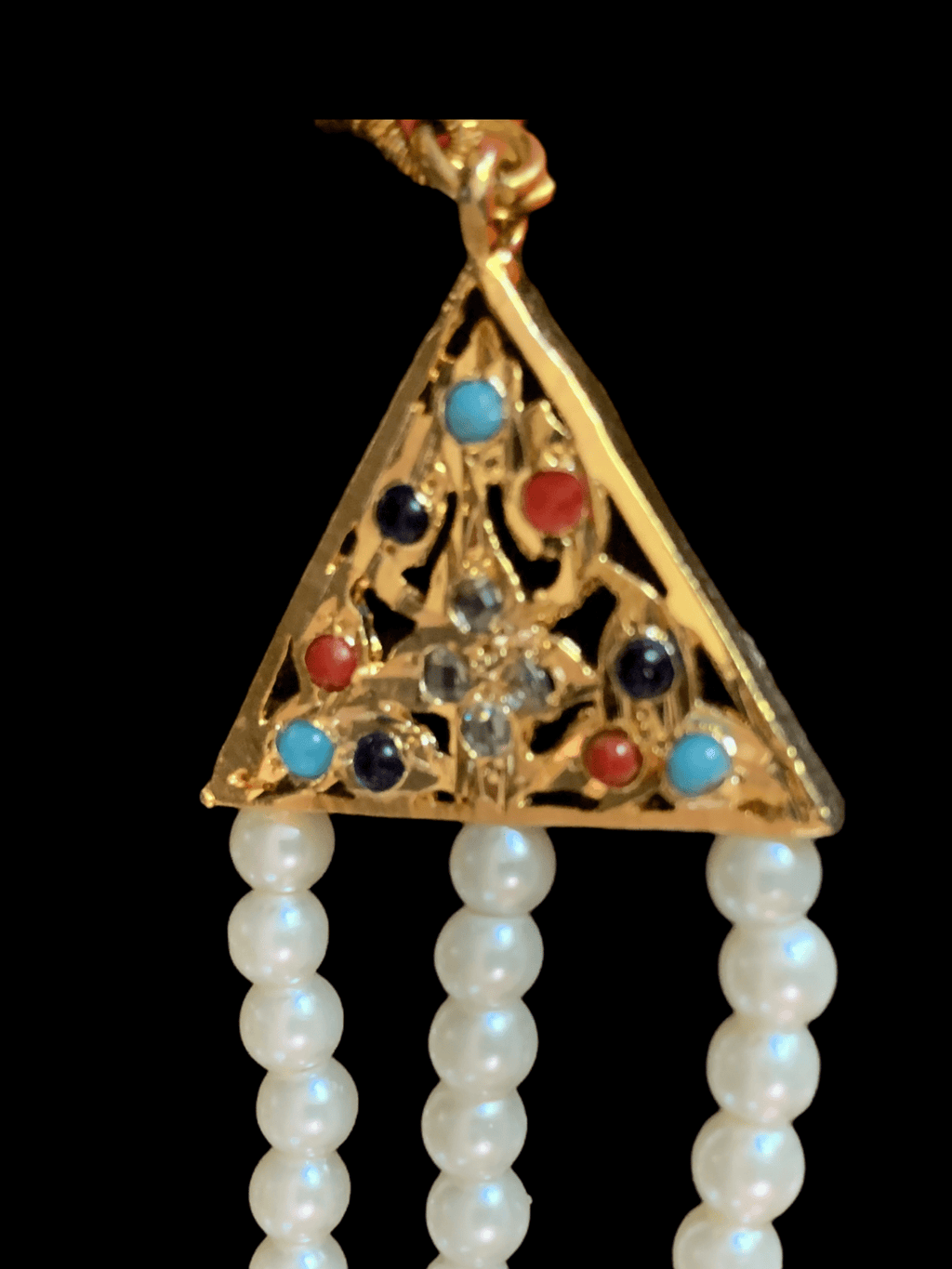 SAT23 Tooba ruby three layered pearl necklace with earrings and Tika - navratan  (READY TO SHIP )