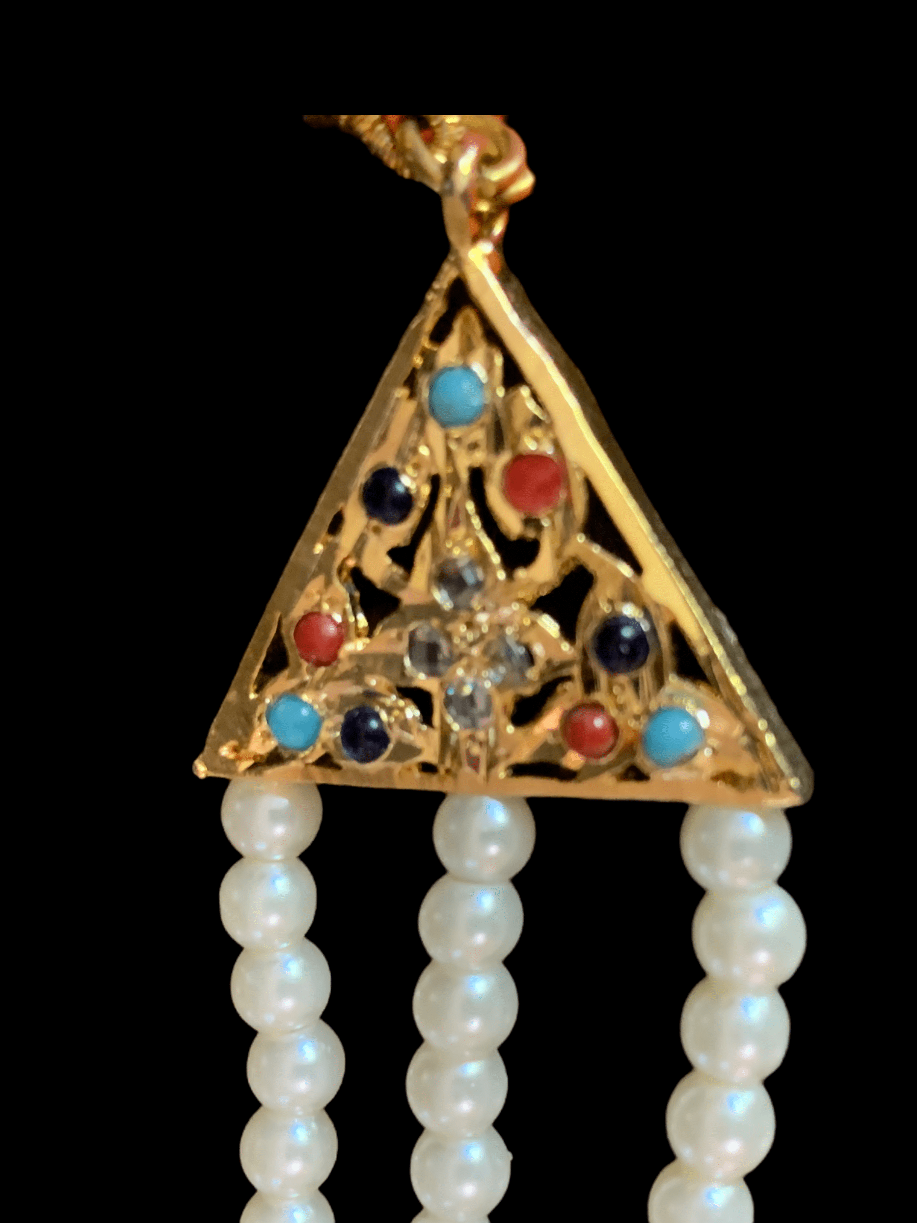 SAT23 Tooba ruby three layered pearl necklace with earrings and Tika - navratan  (READY TO SHIP )