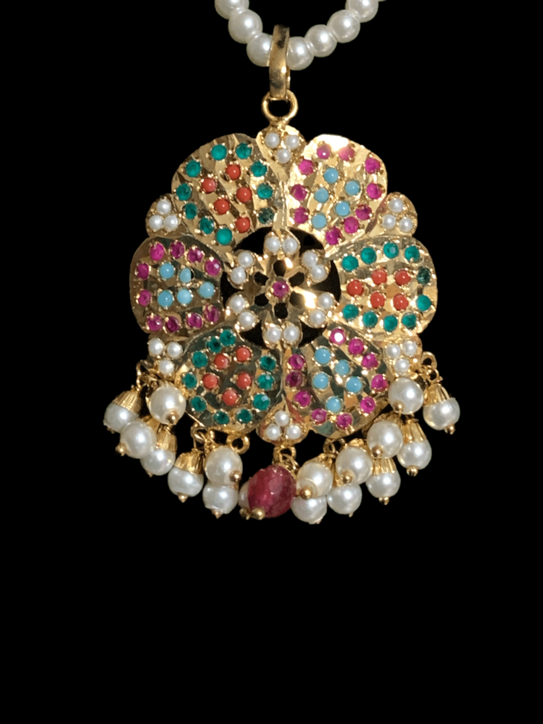 PS15 Maira  pendant set in Navratan  ( SHIPS IN 4 WEEKS )