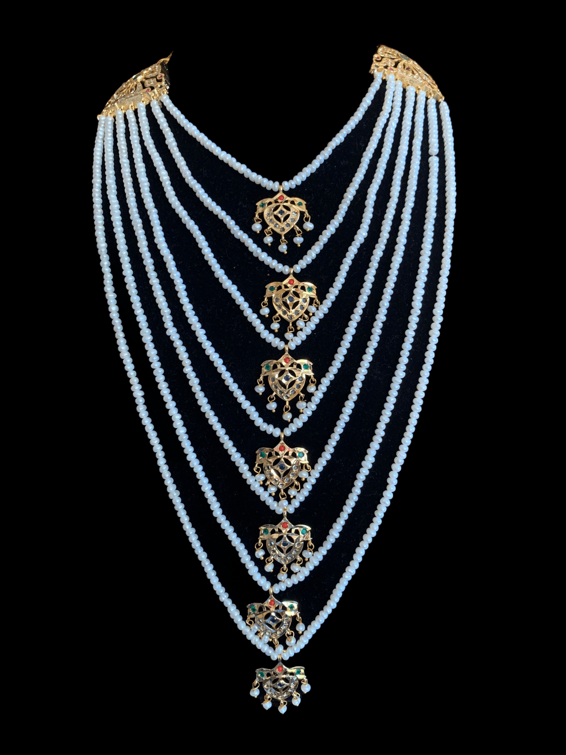 SAT8  Talia  satlada in fresh water pearls - navratan  (READY TO SHIP)