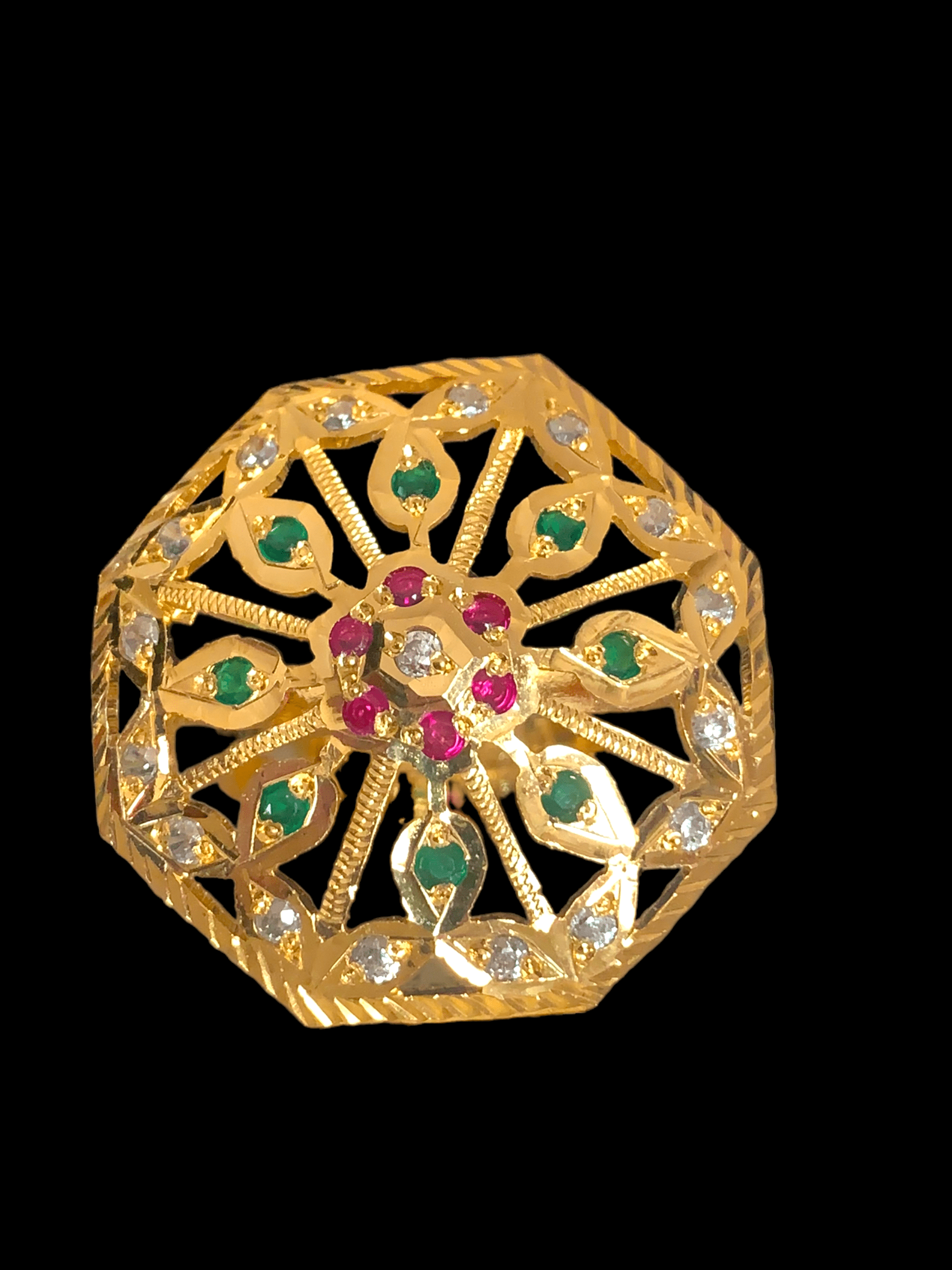Ruby emerald gold plated silver ring ( READY TO SHIP)