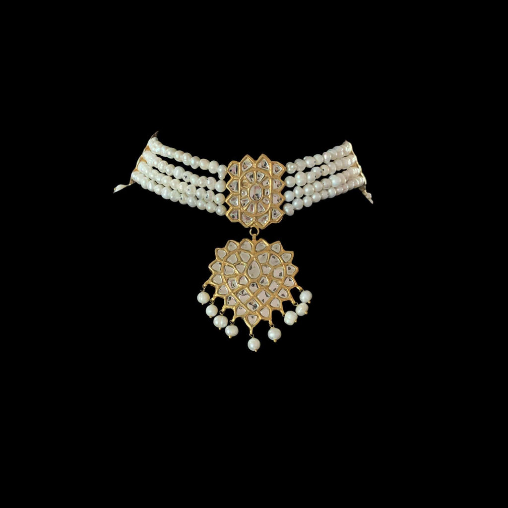 C73 Zara kundan choker in fresh water pearls  ( READY TO SHIP )