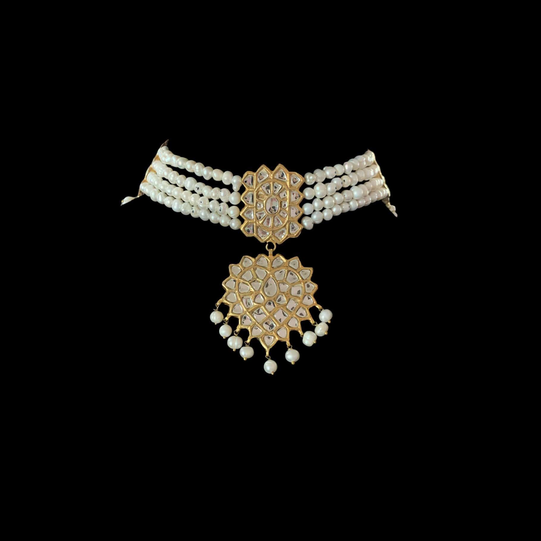 C73 Zara kundan choker in fresh water pearls  ( READY TO SHIP )