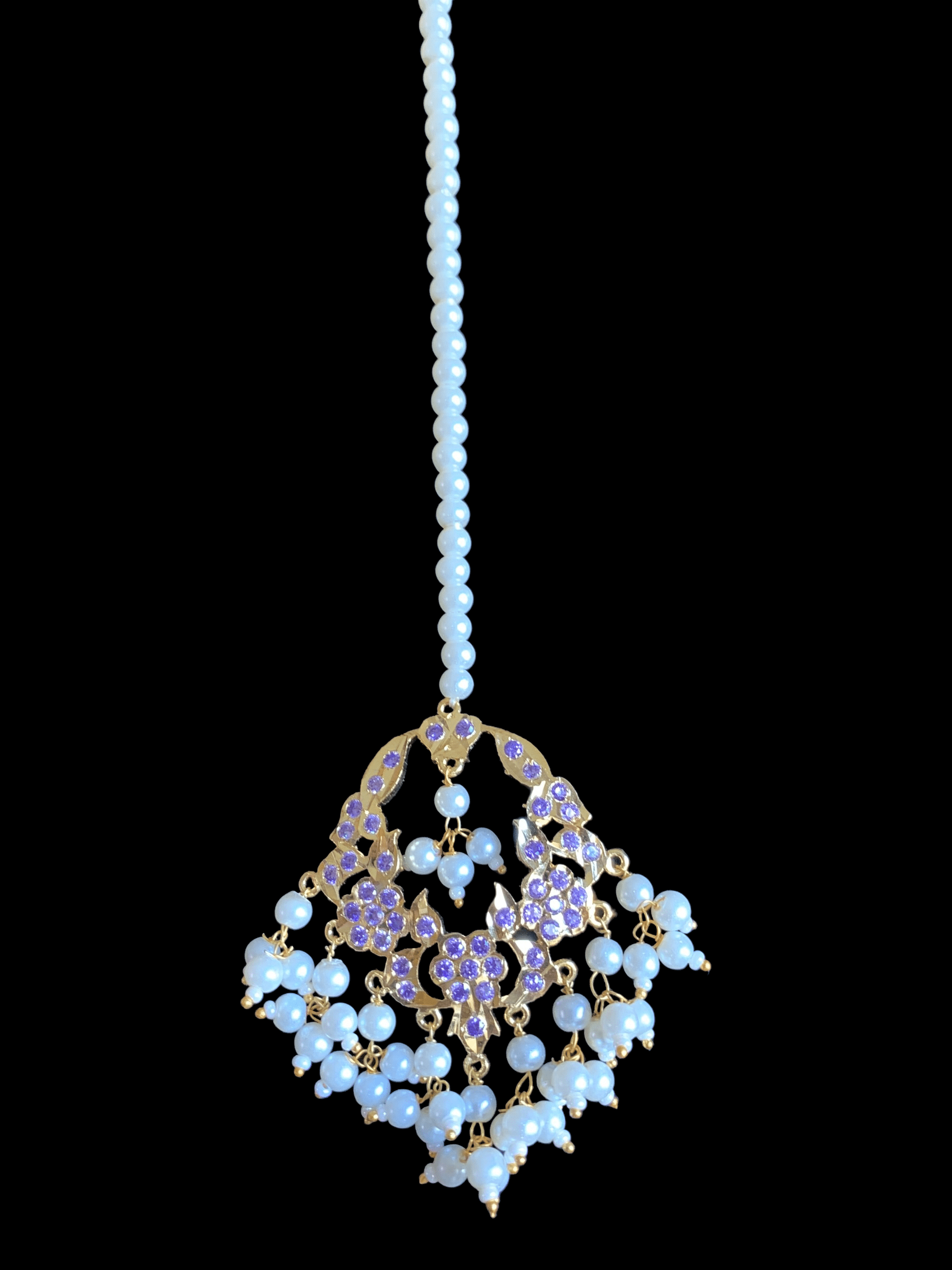 DJET23  Madhuri earrings tika set in purple / amethsyt   ( SHIPS IN 3 WEEKS )