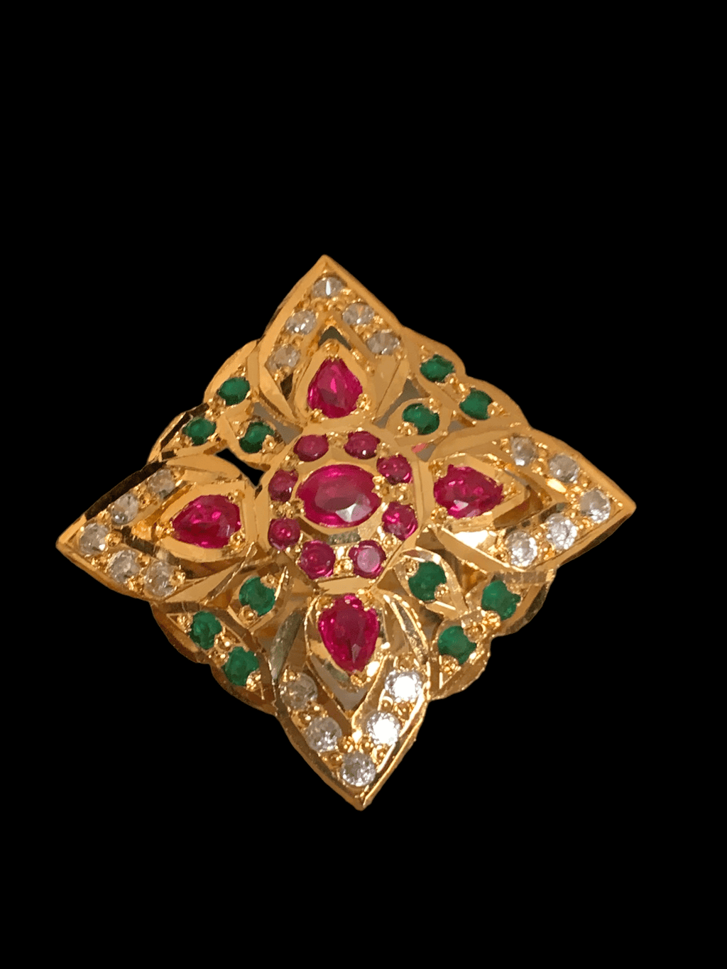Ruby emerald gold plated silver ring ( READY TO SHIP )