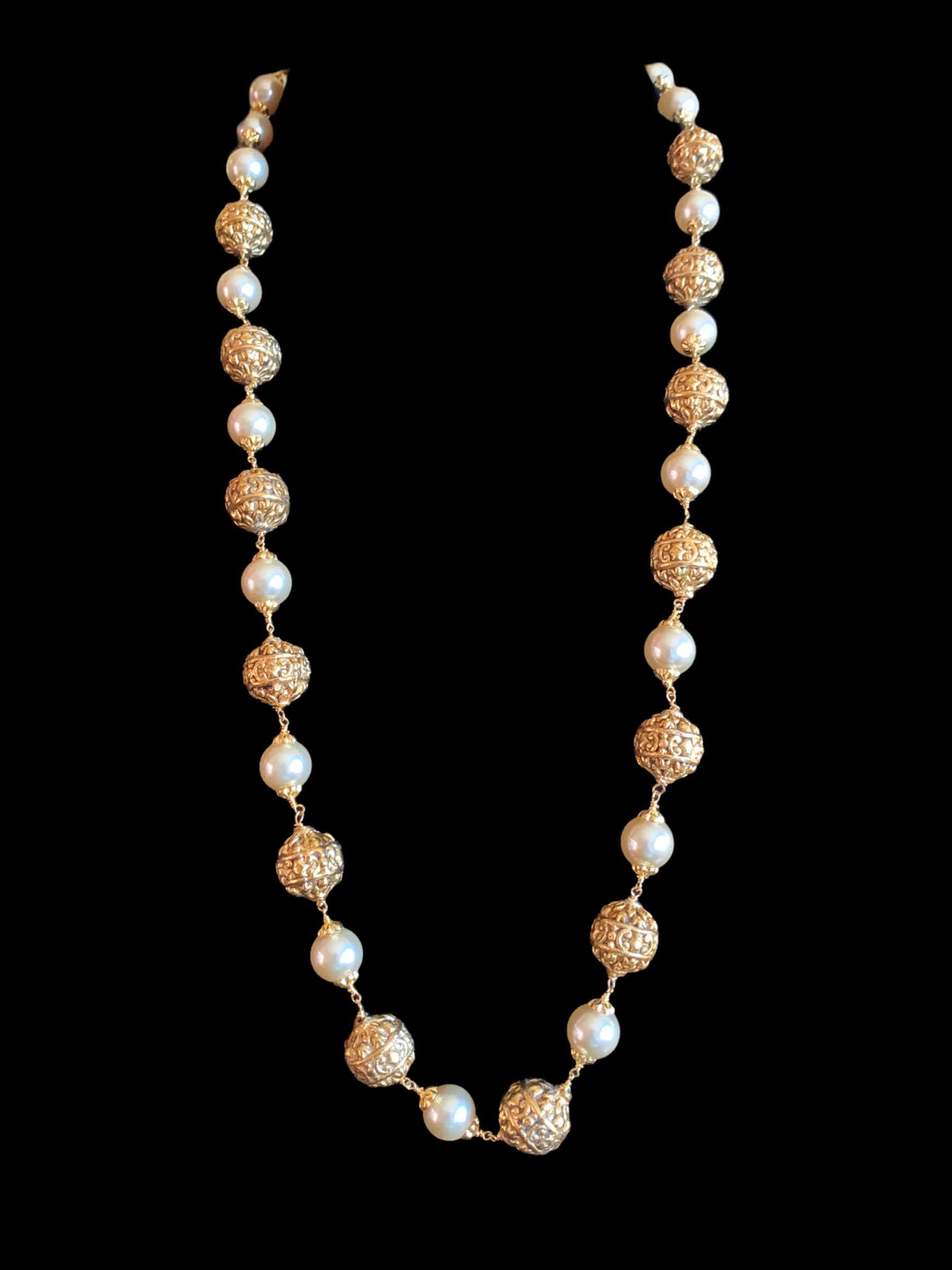 92.5 silver and gold plated nakshi beads mala ( SHIPS IN 5 WEEKS )