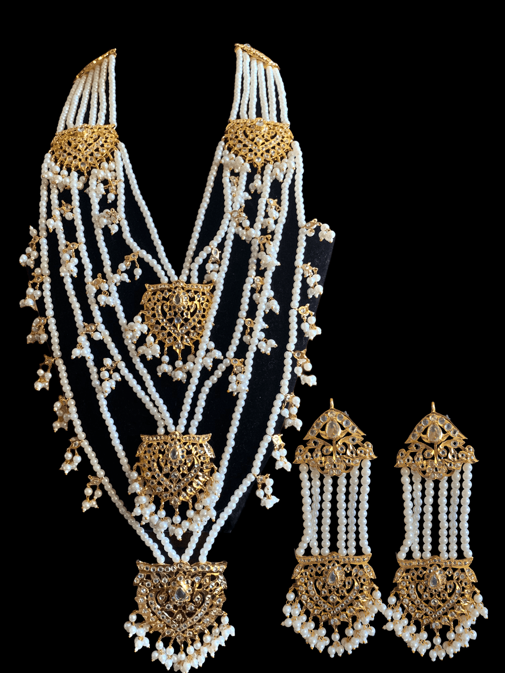 SAT61 Maahi bridal Hyderabadi three layered necklace with earrings ( READY TO SHIP )