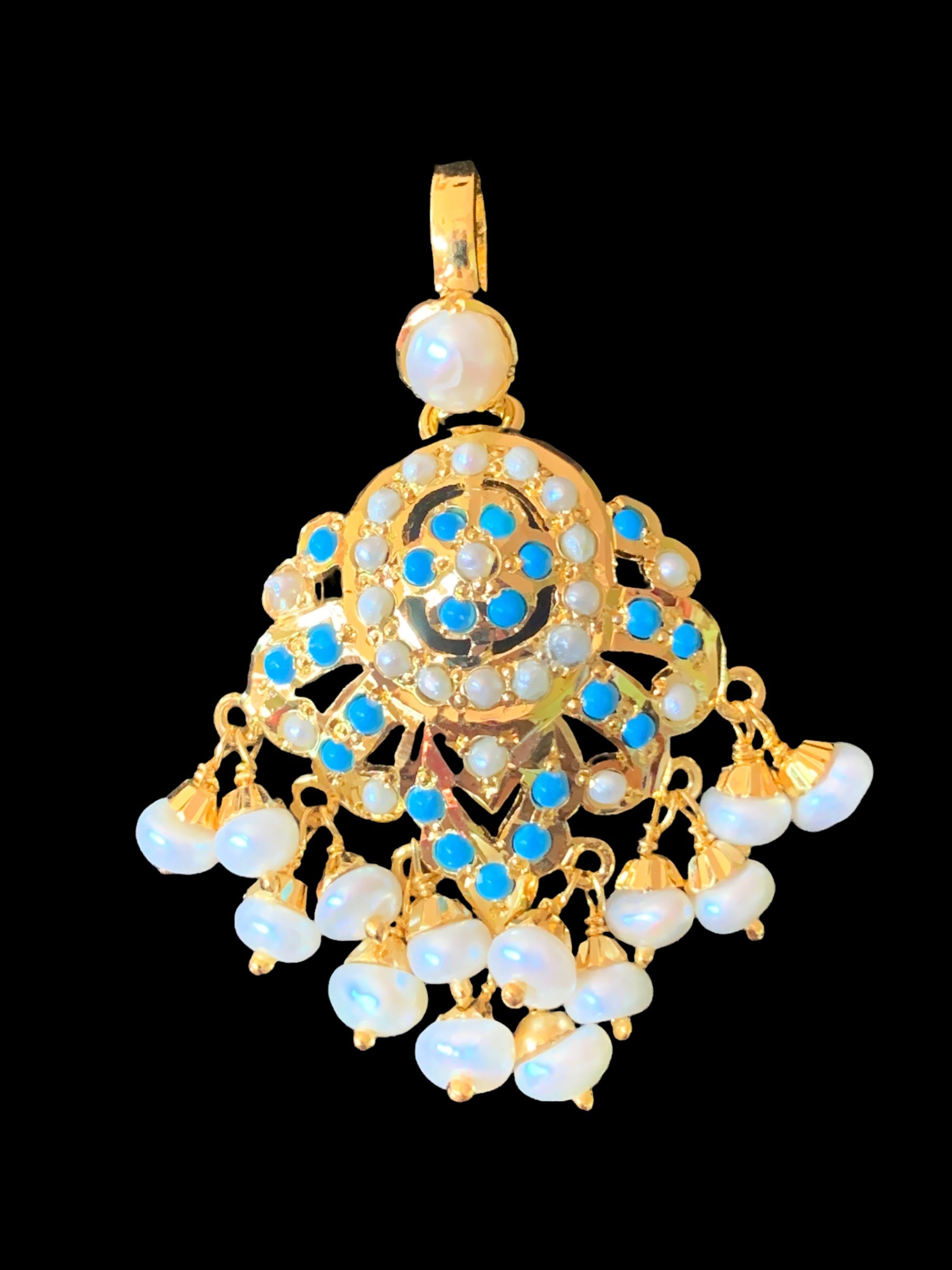 Gold plated silver pendant set in turquoise / feroza ( SHIPS IN 4 WEEKS )