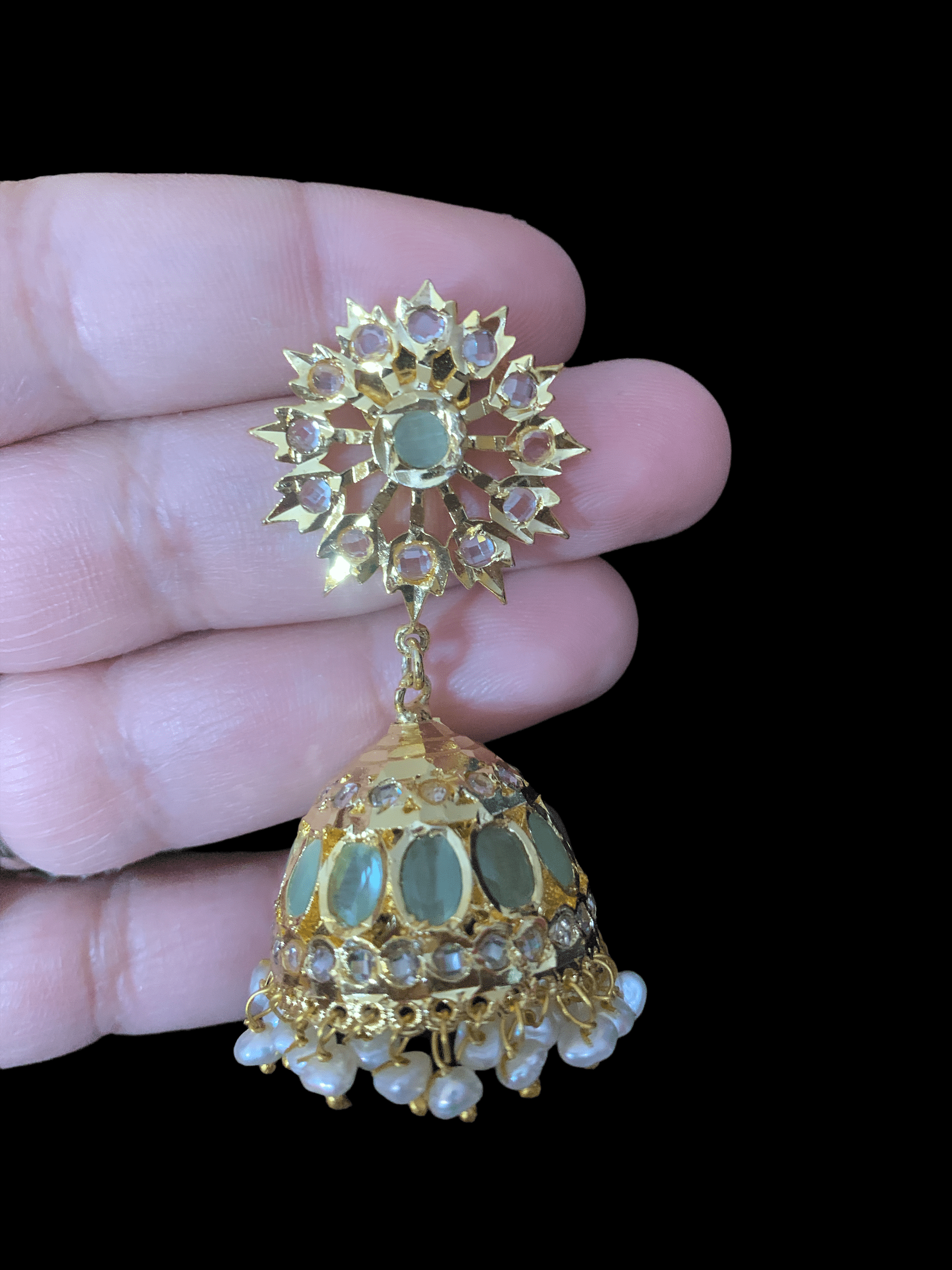 Hyderabadi fresh water pearl jhumka - MINT ( READY TO SHIP )