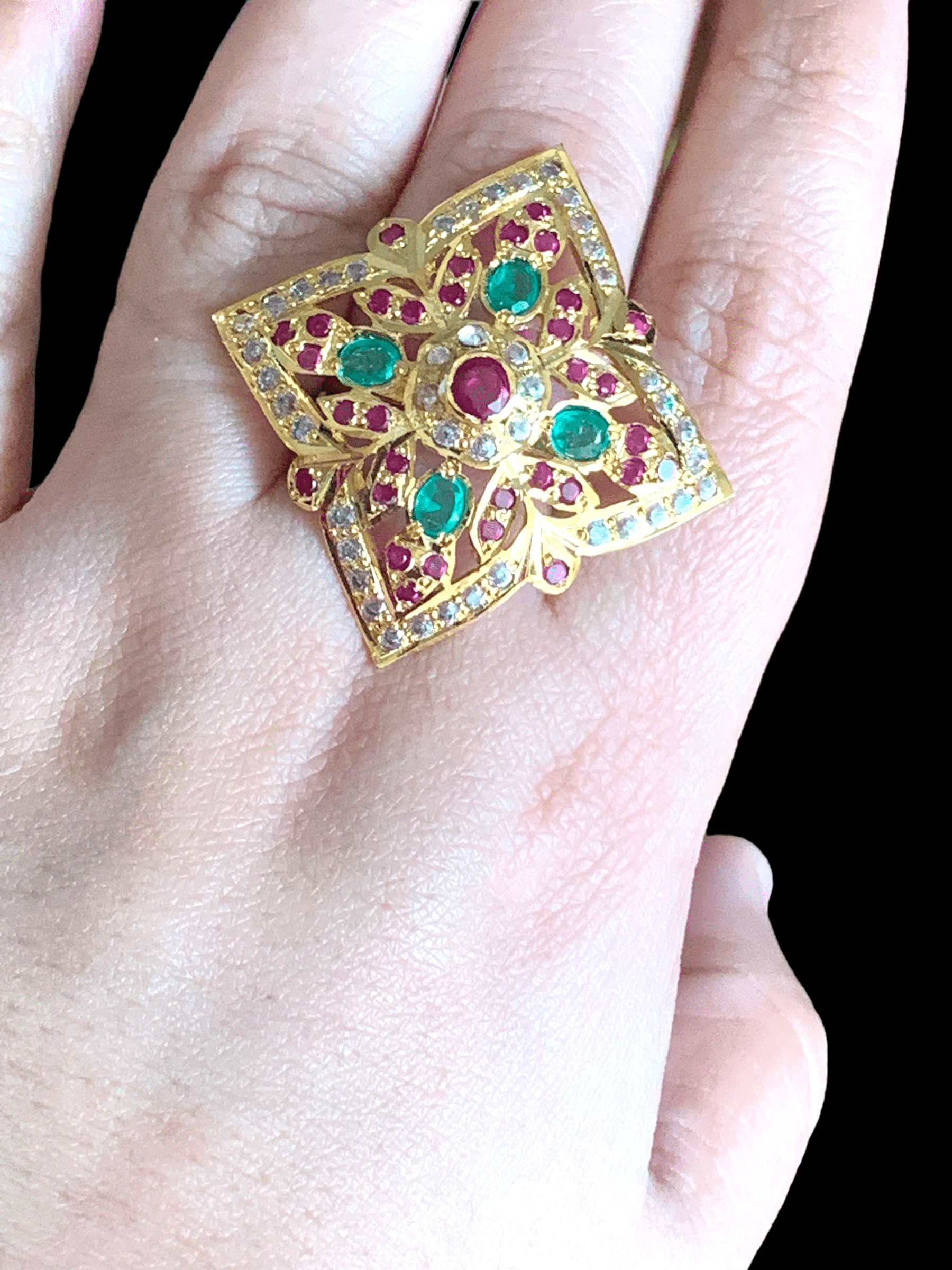 Ruby emerald gold plated silver ring ( SHIPS IN 4 WEEKS )