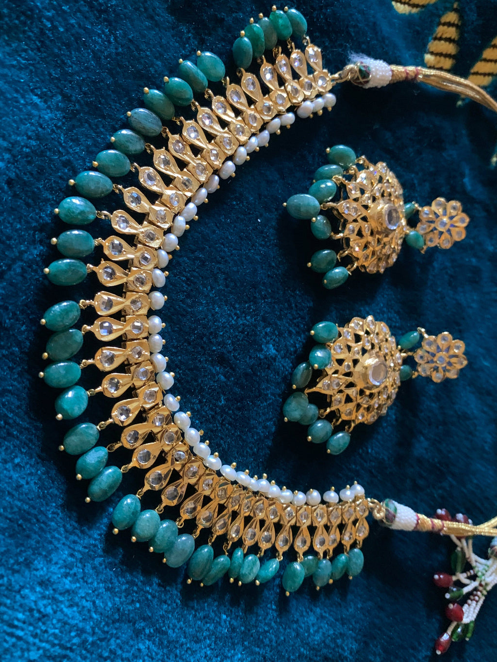 NS272 Rida emerald barfi with earrings ( SHIPS IN 4 WEEKS)