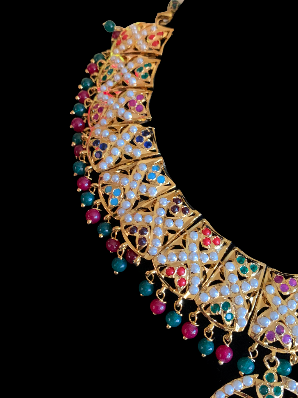 NS370 Ruchika  necklace set in navratan  ( READY TO SHIP )