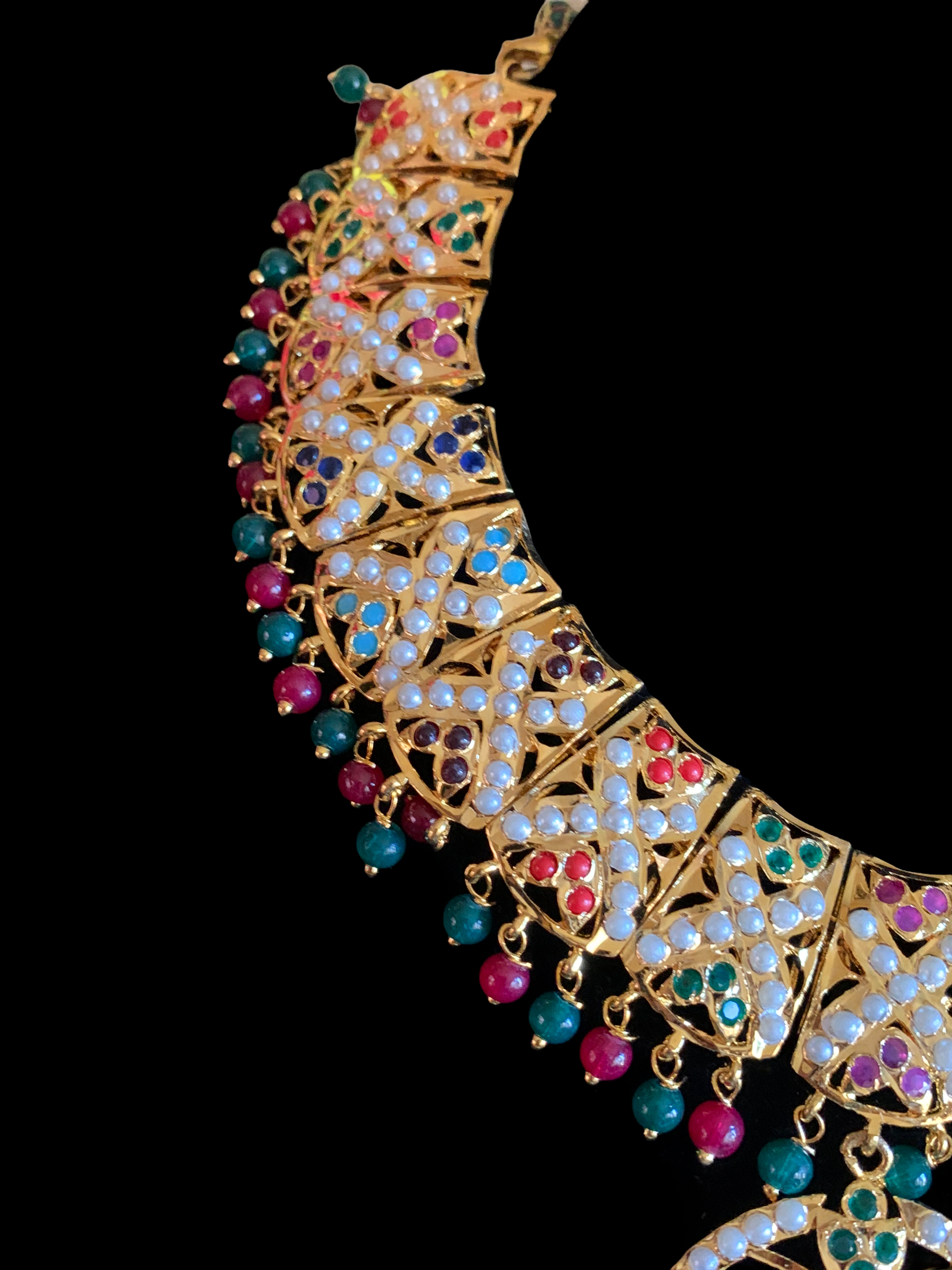 NS370 Ruchika  necklace set in navratan  ( READY TO SHIP )