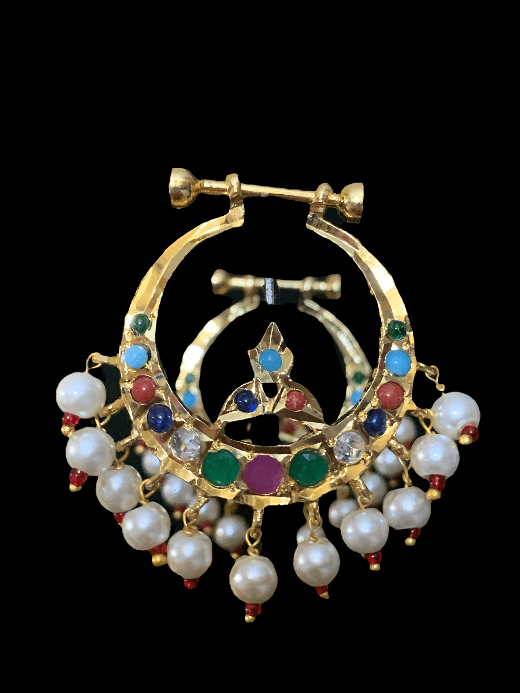 DER132 Hosna  gold  plated chandbali - navratan  ( SHIPS IN 2WEEKS )