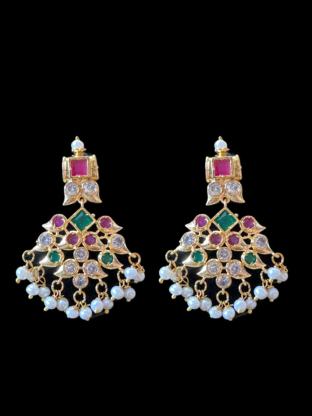 DNS27  Ruby emerald necklace with earrings - fresh water pearls ( READY TO SHIP )