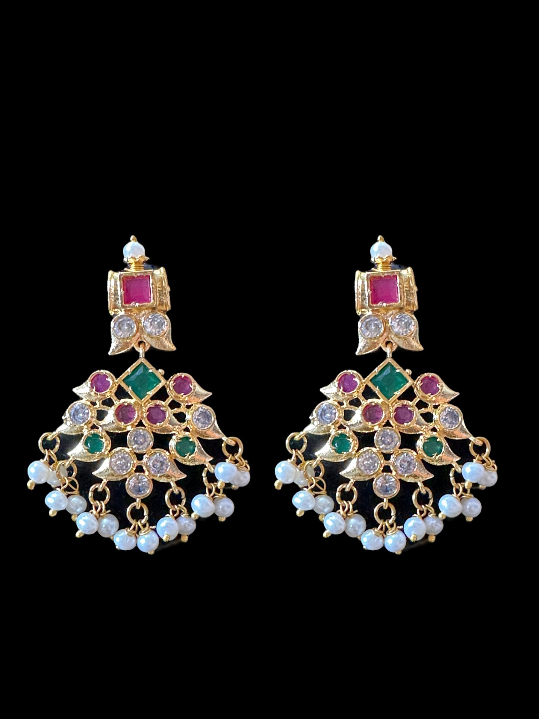 DNS27  Ruby emerald necklace with earrings - fresh water pearls ( READY TO SHIP )