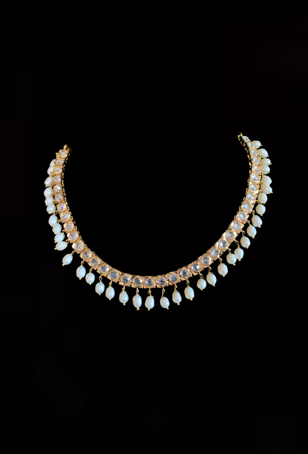 NS195 Barfi necklace with Chandbali in fresh water pearls  ( READY TO SHIP )