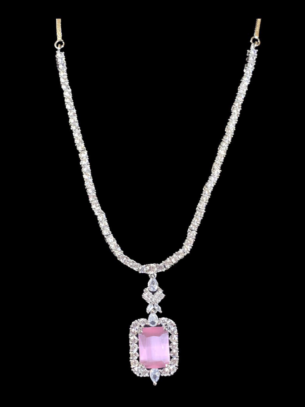 NS276 Myrha cz necklace set -PINK  READY TO SHIP )