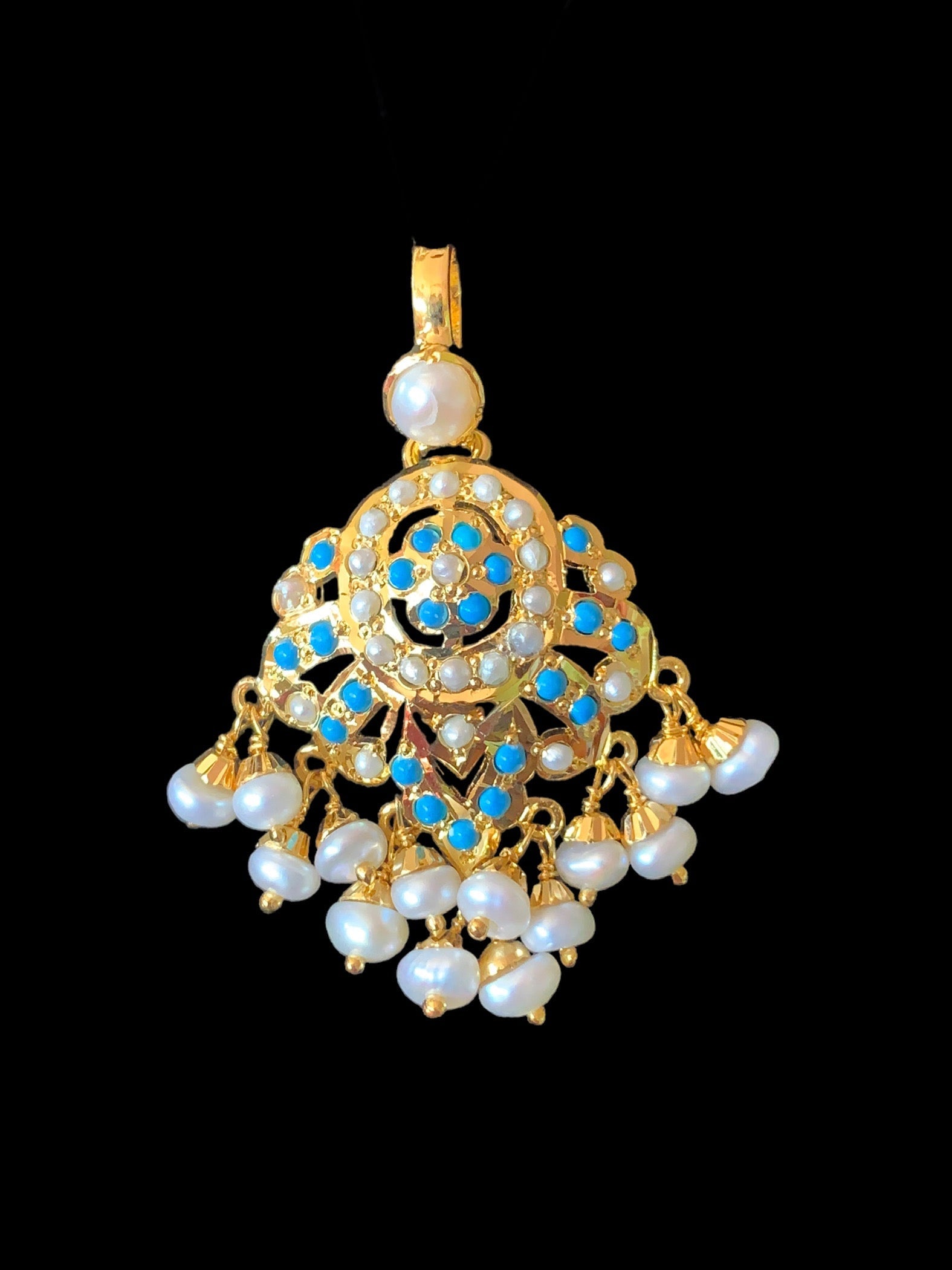 Gold plated silver pendant set in turquoise / feroza ( SHIPS IN 4 WEEKS )
