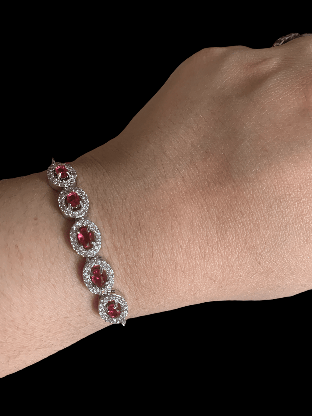CZ bracelet - ruby pink  ( silver plated ) ( READY TO SHIP )