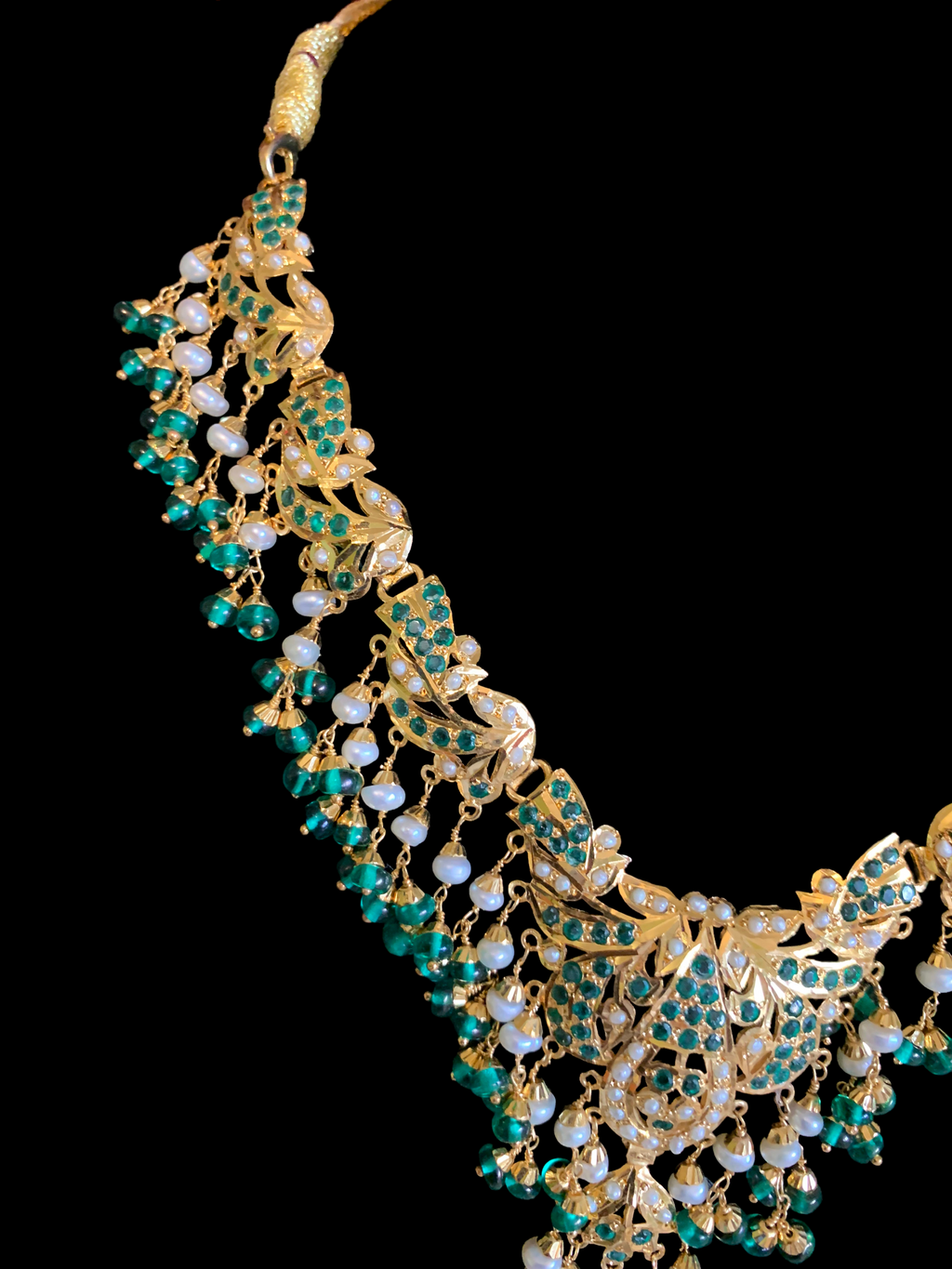 FARISA gold plated silver necklace set in emerald ( SHIPS IN 5 WEEKS )