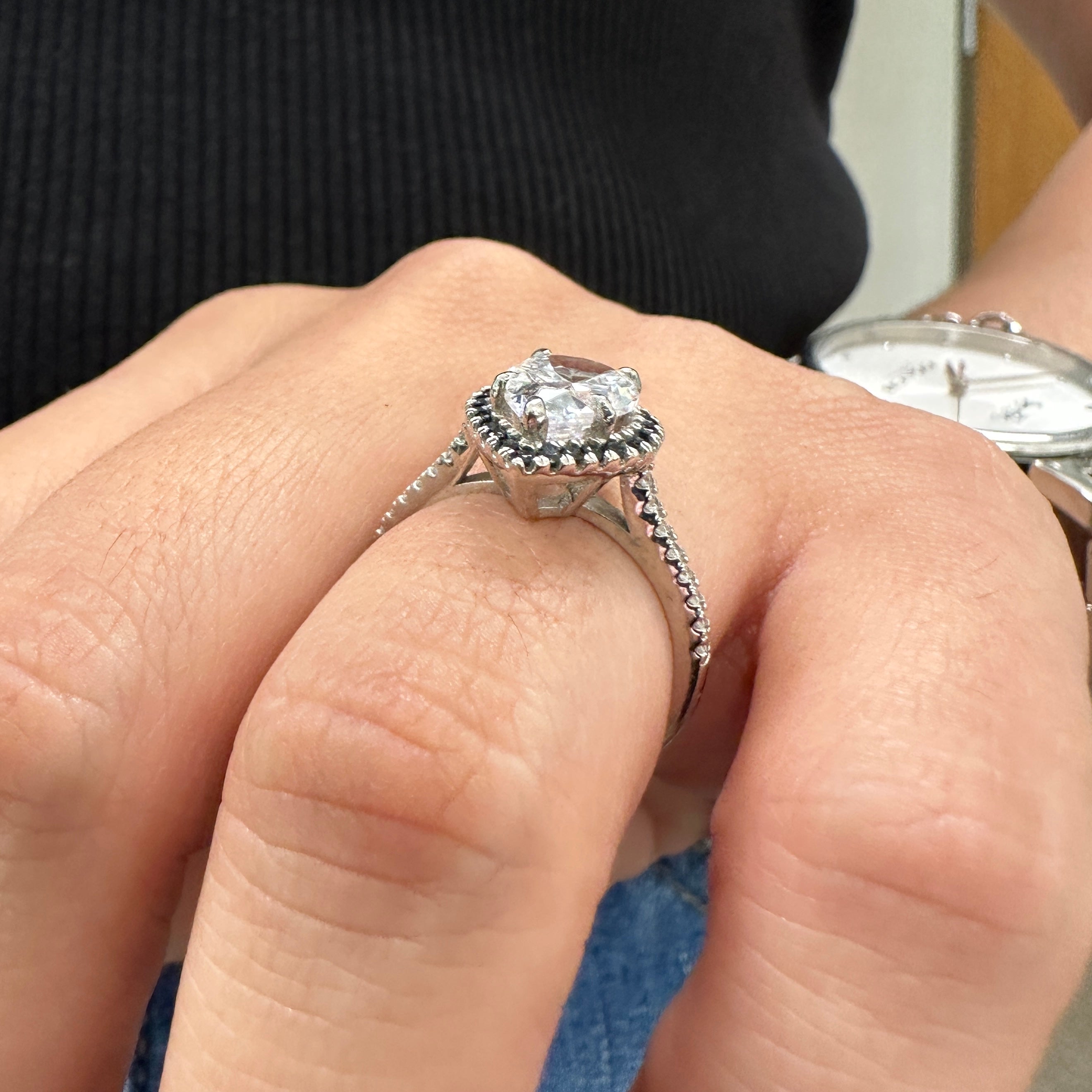 2.0ct Pear Cut Moissanite Black Halo Engagement Ring