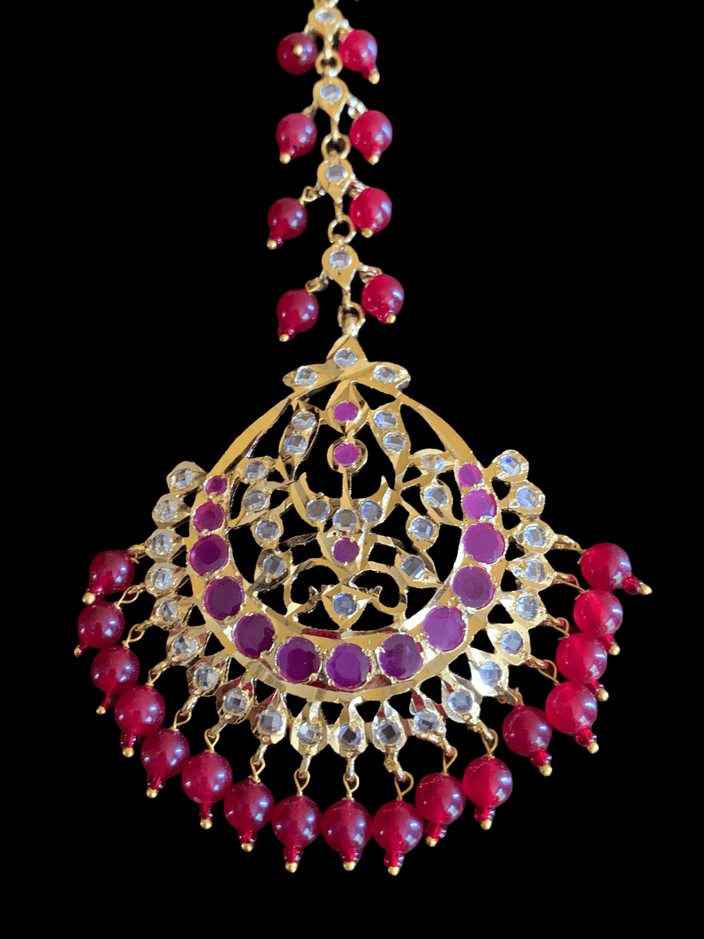 JTK26 Hira Bridal jhoomar and tika in rubies ( SHIPS IN 2 WEEKS )