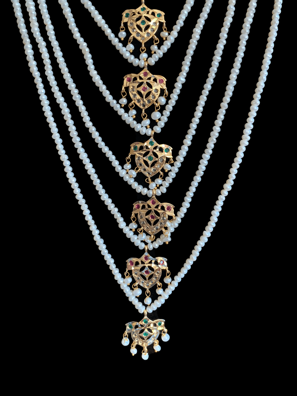 SAT10 Talia  satlada in fresh water pearls - ruby emerald    (SHIPS IN 4 WEEKS )