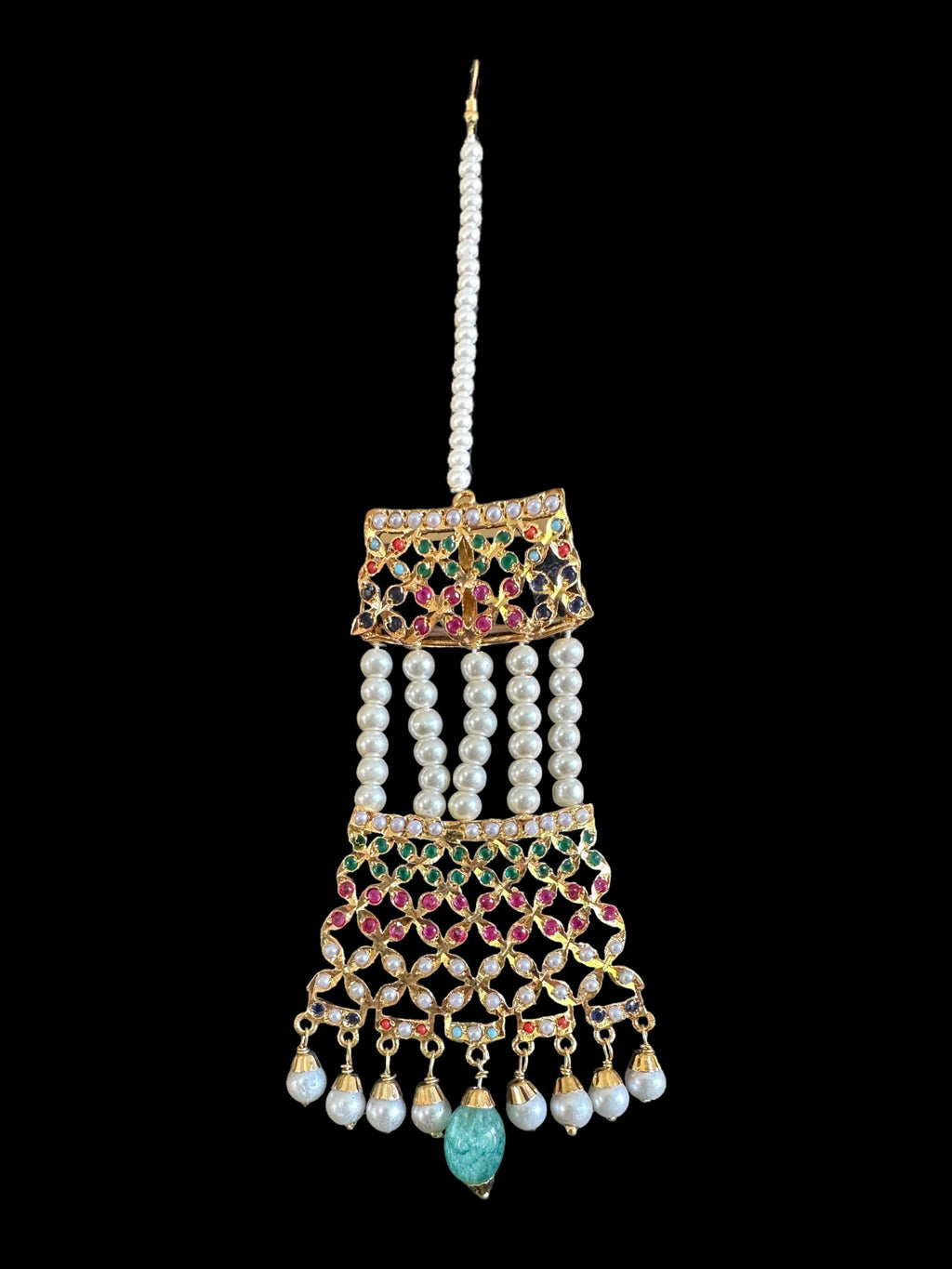 NS517 multicolor jadau  necklace with earrings tika ( READY TO SHIP )