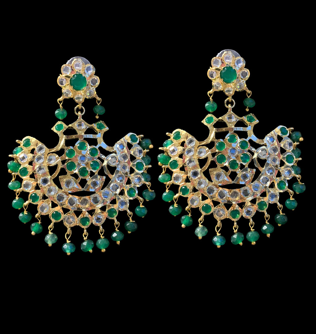 Saha  chandbali tika in emeralds ( READY TO SHIP )