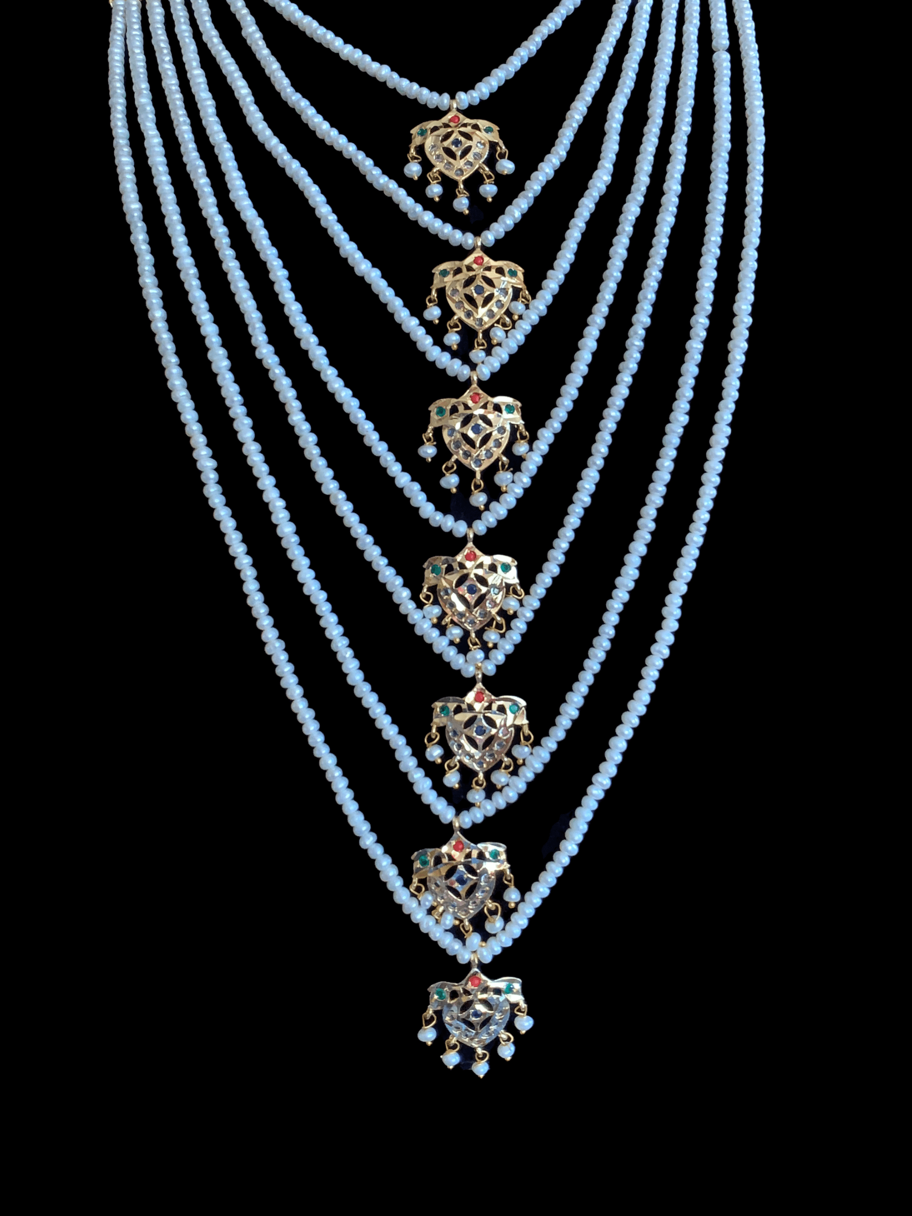 SAT8  Talia  satlada in fresh water pearls - navratan  (READY TO SHIP)