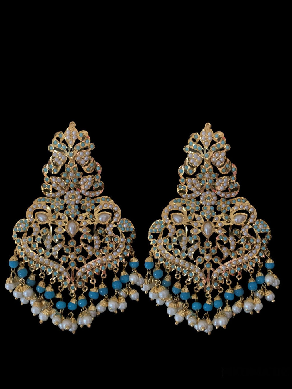 DNS25 Neeli jadau pearl necklace with earrings tika in turquoise (SHIPS IN 4 WEEKS  )