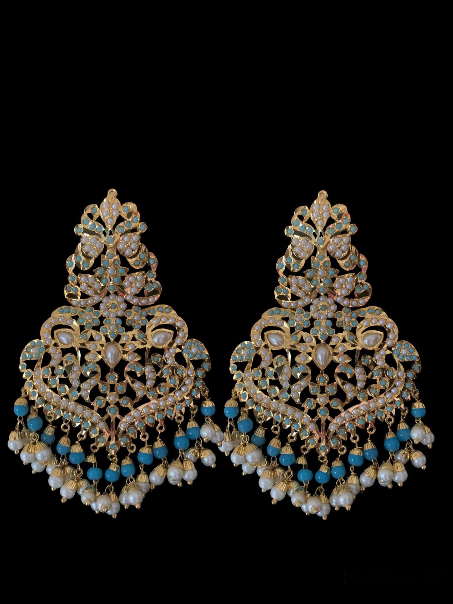 DNS25 Neeli jadau pearl necklace with earrings tika in turquoise (SHIPS IN 4 WEEKS  )