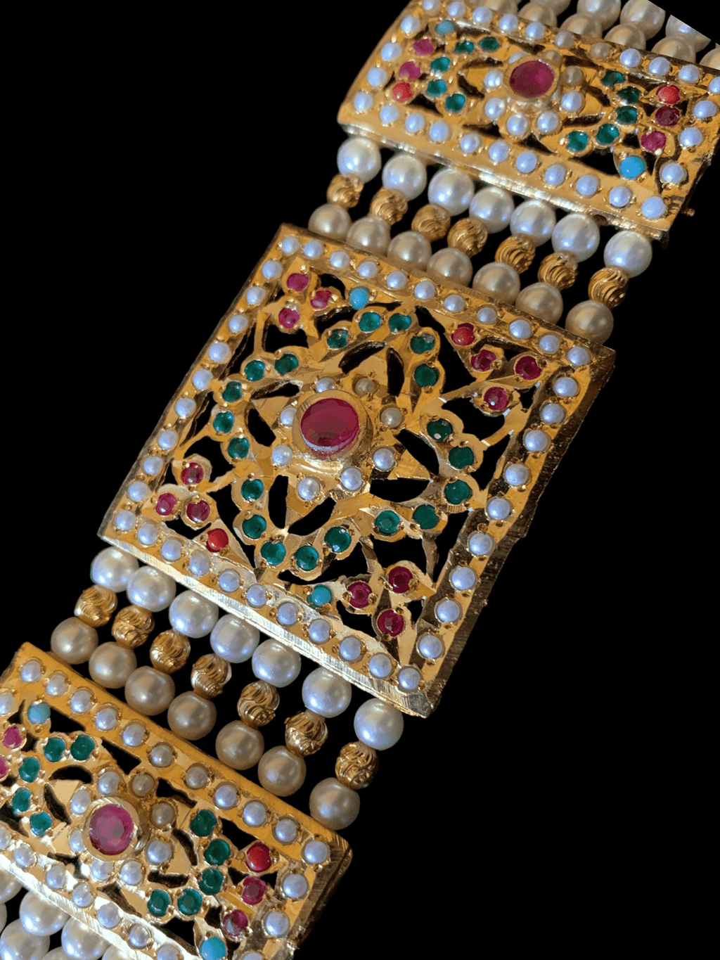 B66 Saira jadau bracelet in navratan with pearls    ( READY TO SHIP )