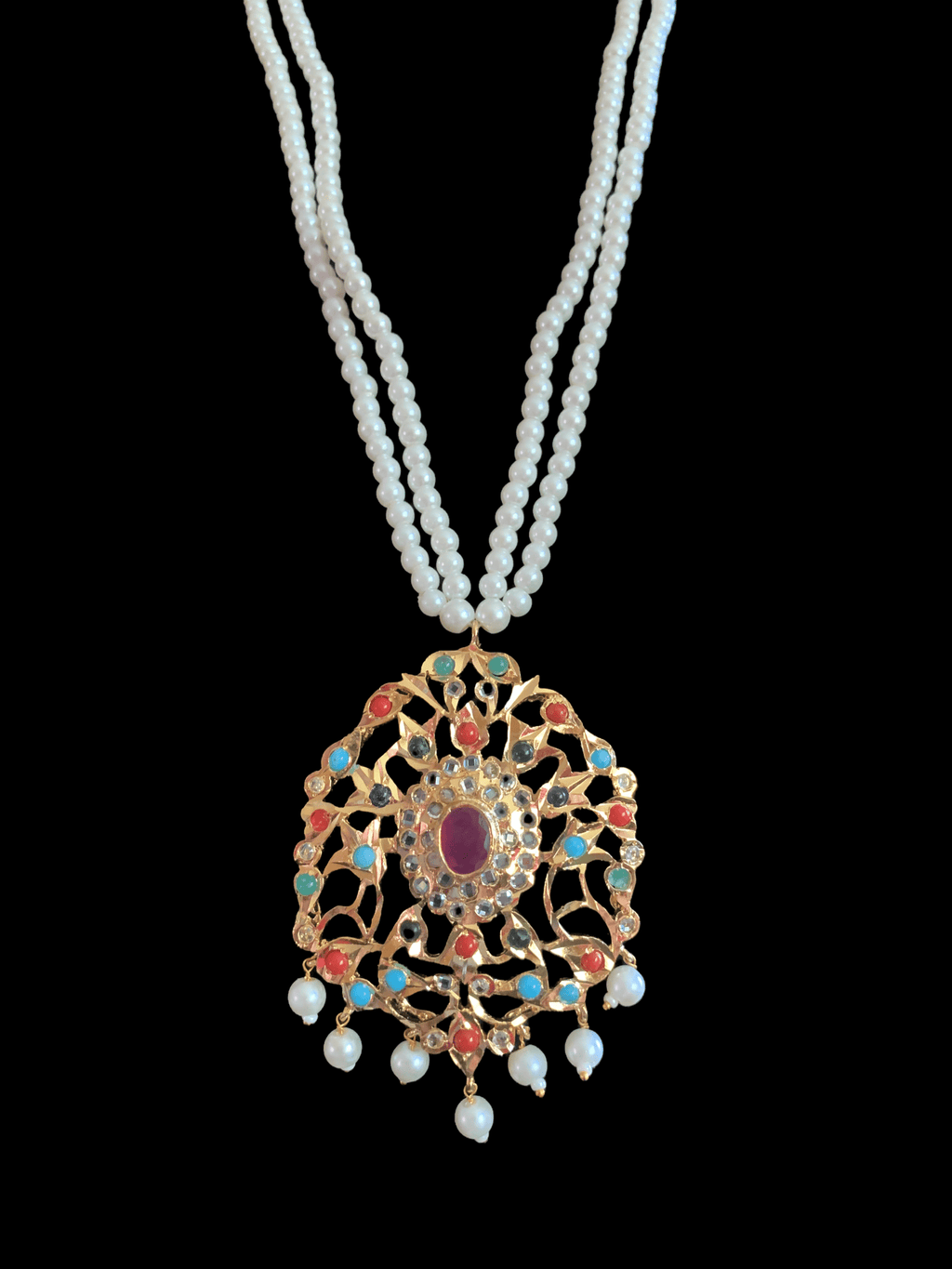 PS386 Hima navratan Pendant set with earrings (READY TO SHIP  )