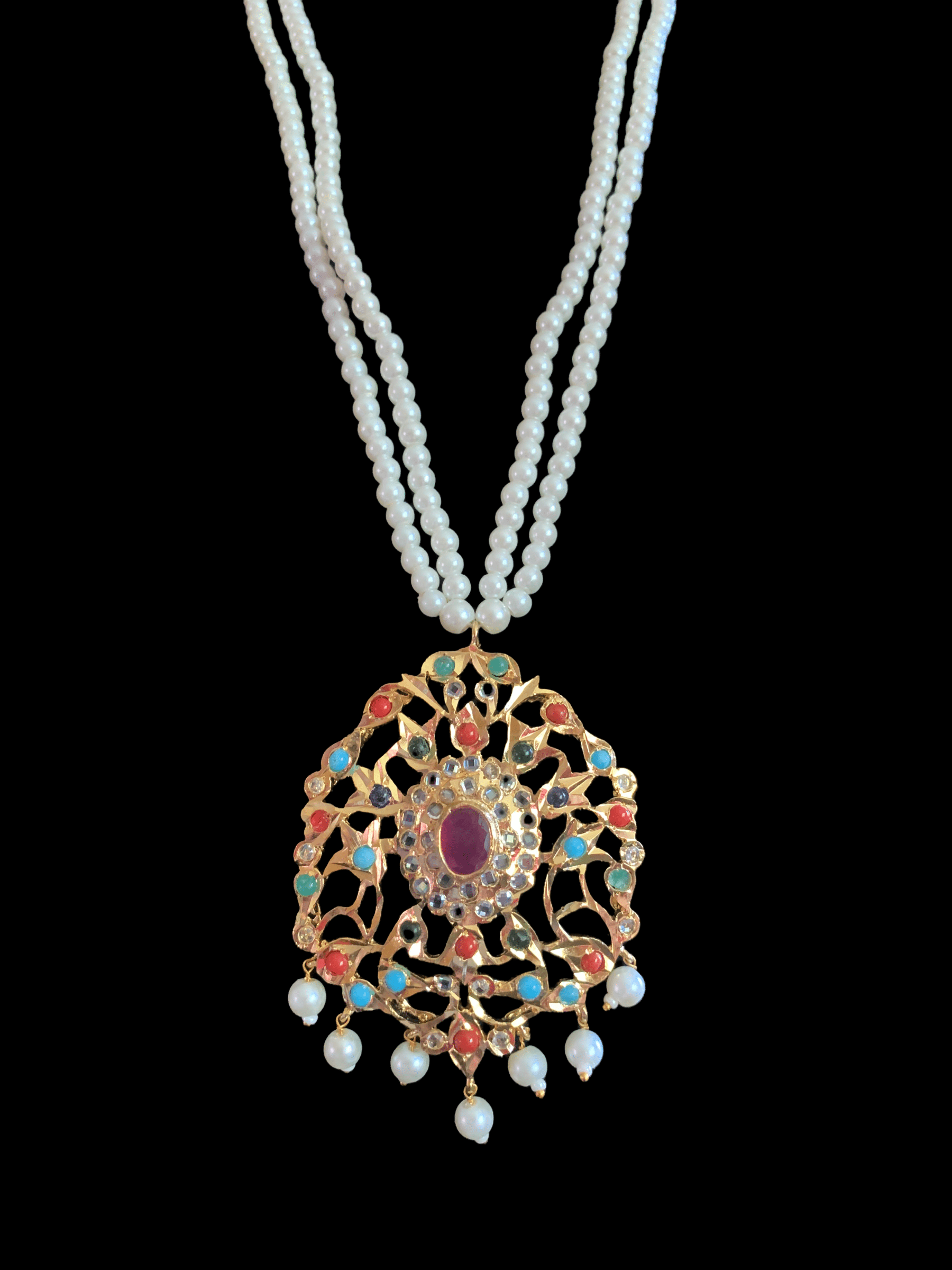 PS386 Hima navratan Pendant set with earrings (READY TO SHIP  )