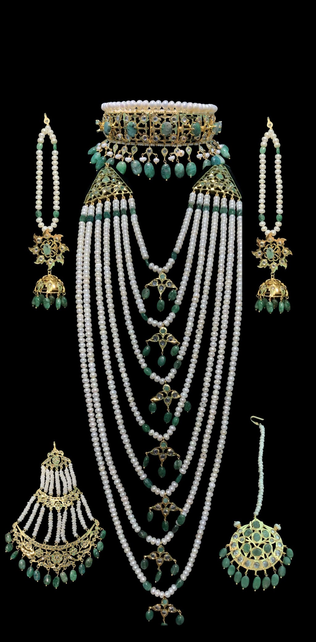 Insia bridal jadavi lacha satlada set in emeralds , ( SHIPS IN 1 WEEK )