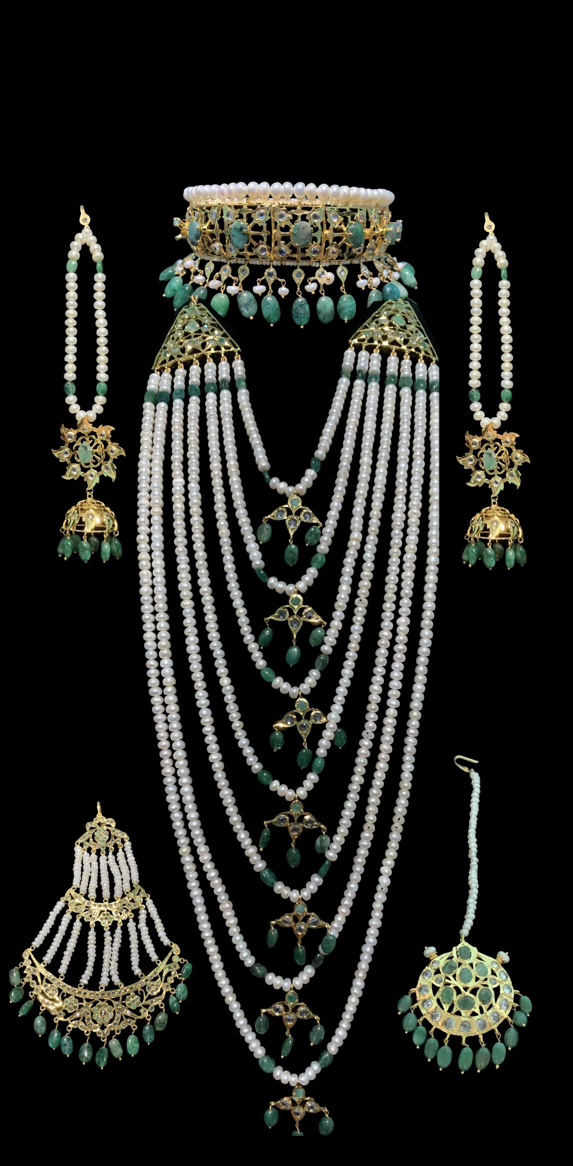 Insia bridal jadavi lacha satlada set in emeralds , ( SHIPS IN 1 WEEK )