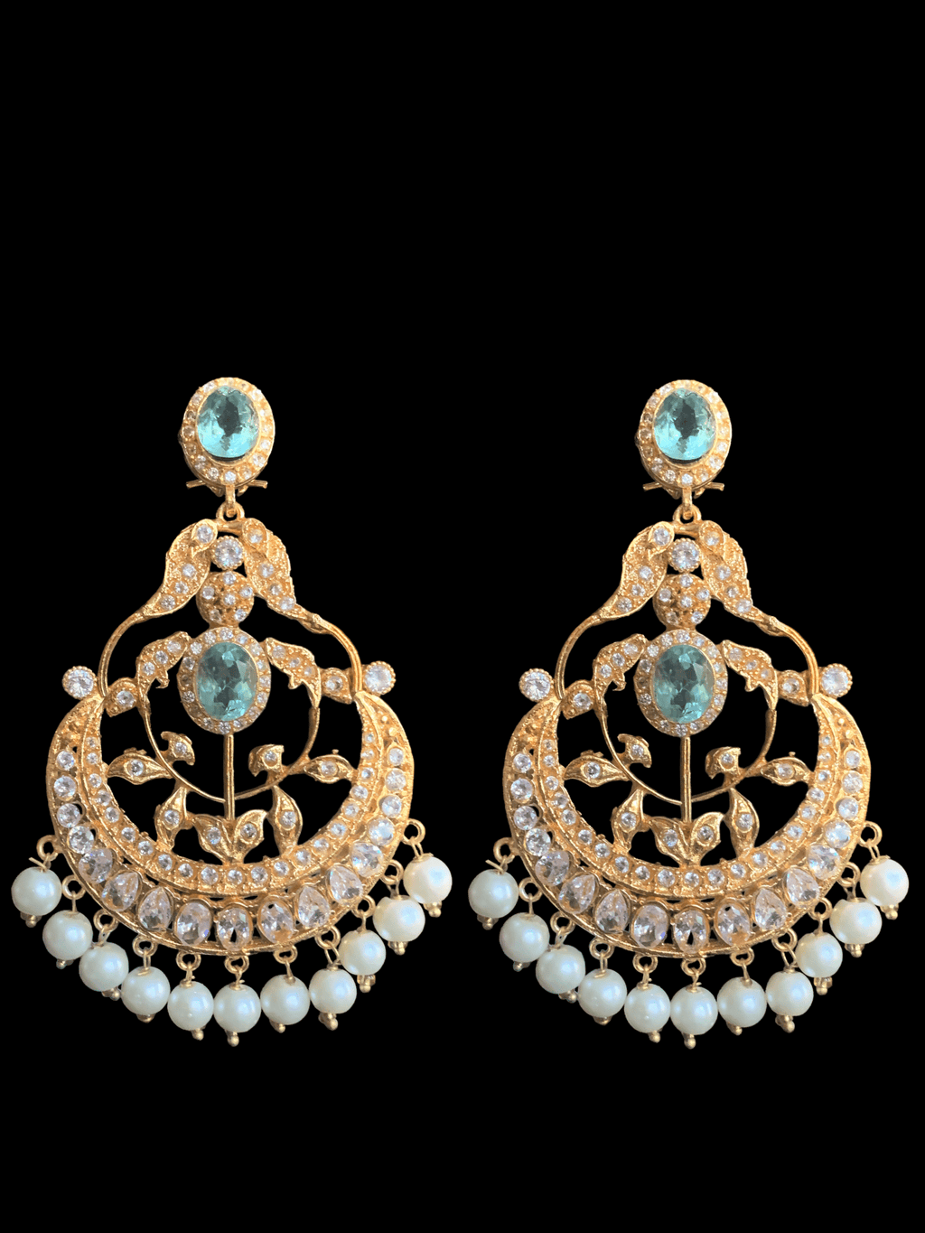 DER257 aqua blue Cz earrings with pearls (SHIPS IN 2 WEEKS )