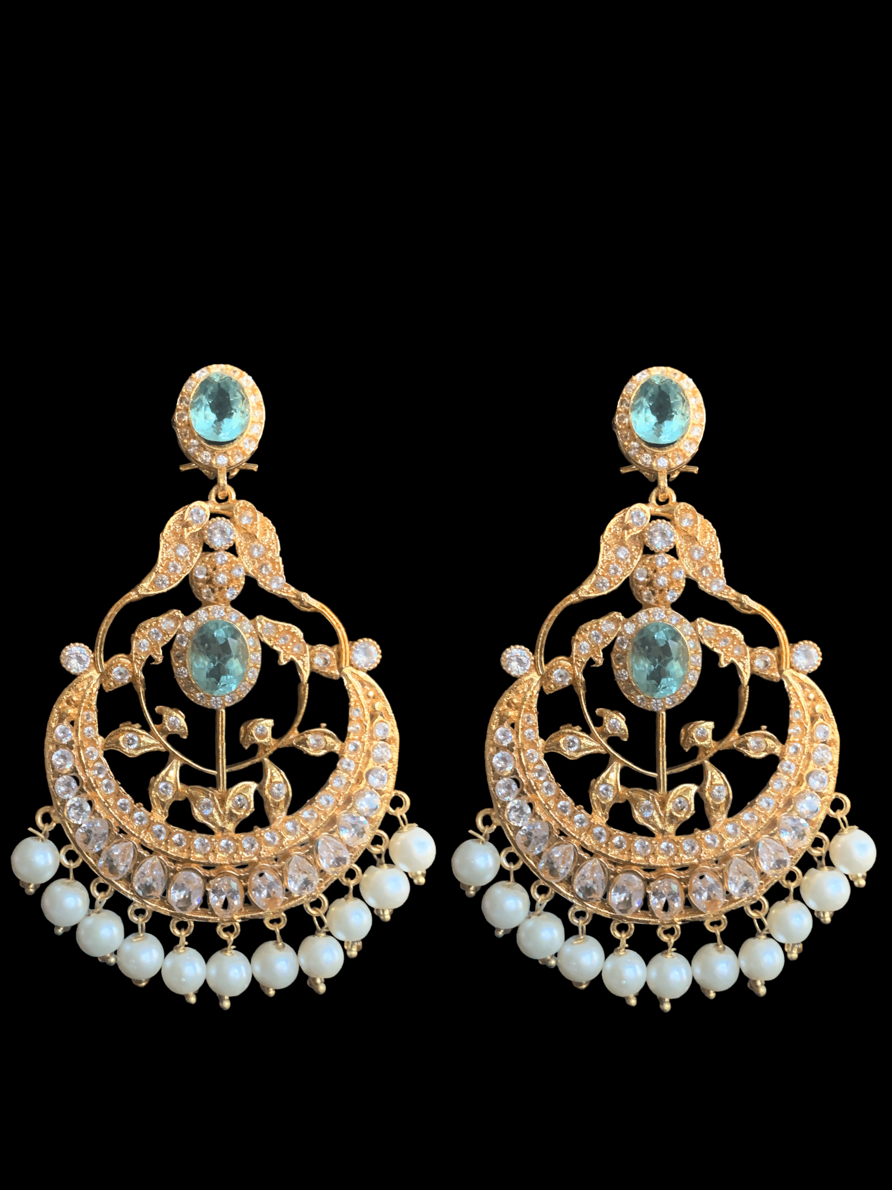 DER257 aqua blue Cz earrings with pearls (SHIPS IN 2 WEEKS )