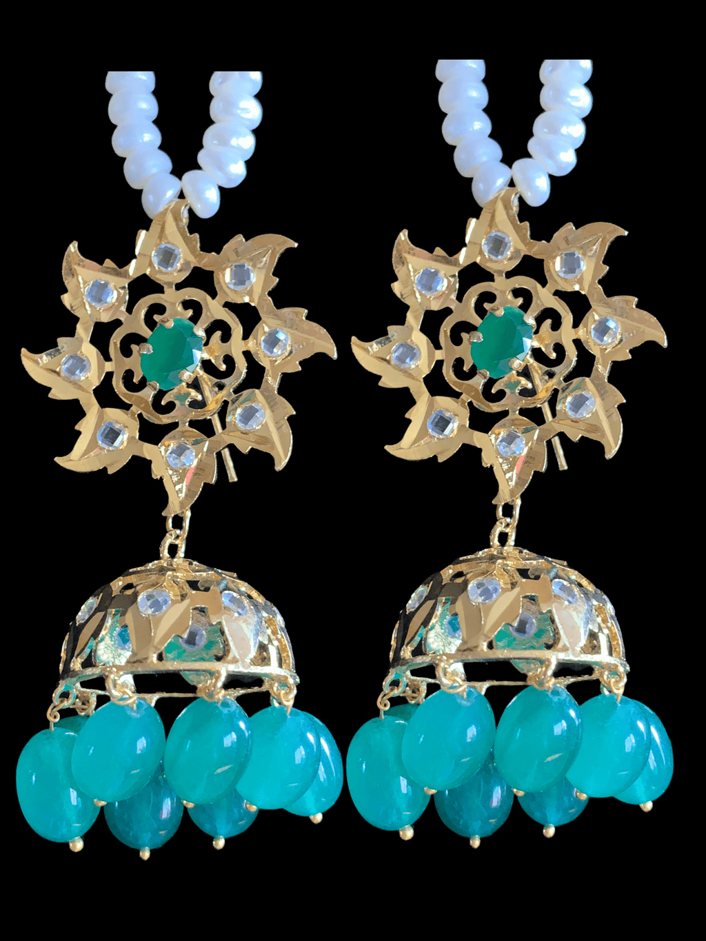 C21 Insia jadavi lacha in fresh water pearls  with emerald beads (SHIPS IN 2 WEEKS )