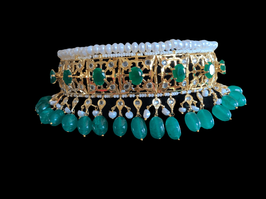 C21 Insia jadavi lacha in fresh water pearls  with emerald beads (SHIPS IN 2 WEEKS )