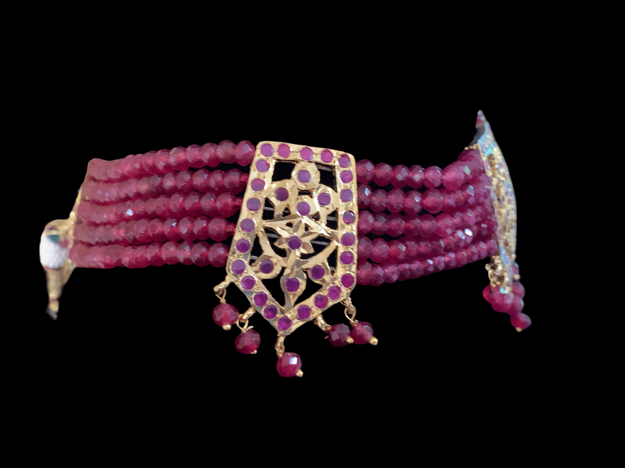 C102  Indu Hyderabadi Jadau choker with earrings In ruby beads ( SHIPS IN 3 WEEKS )
