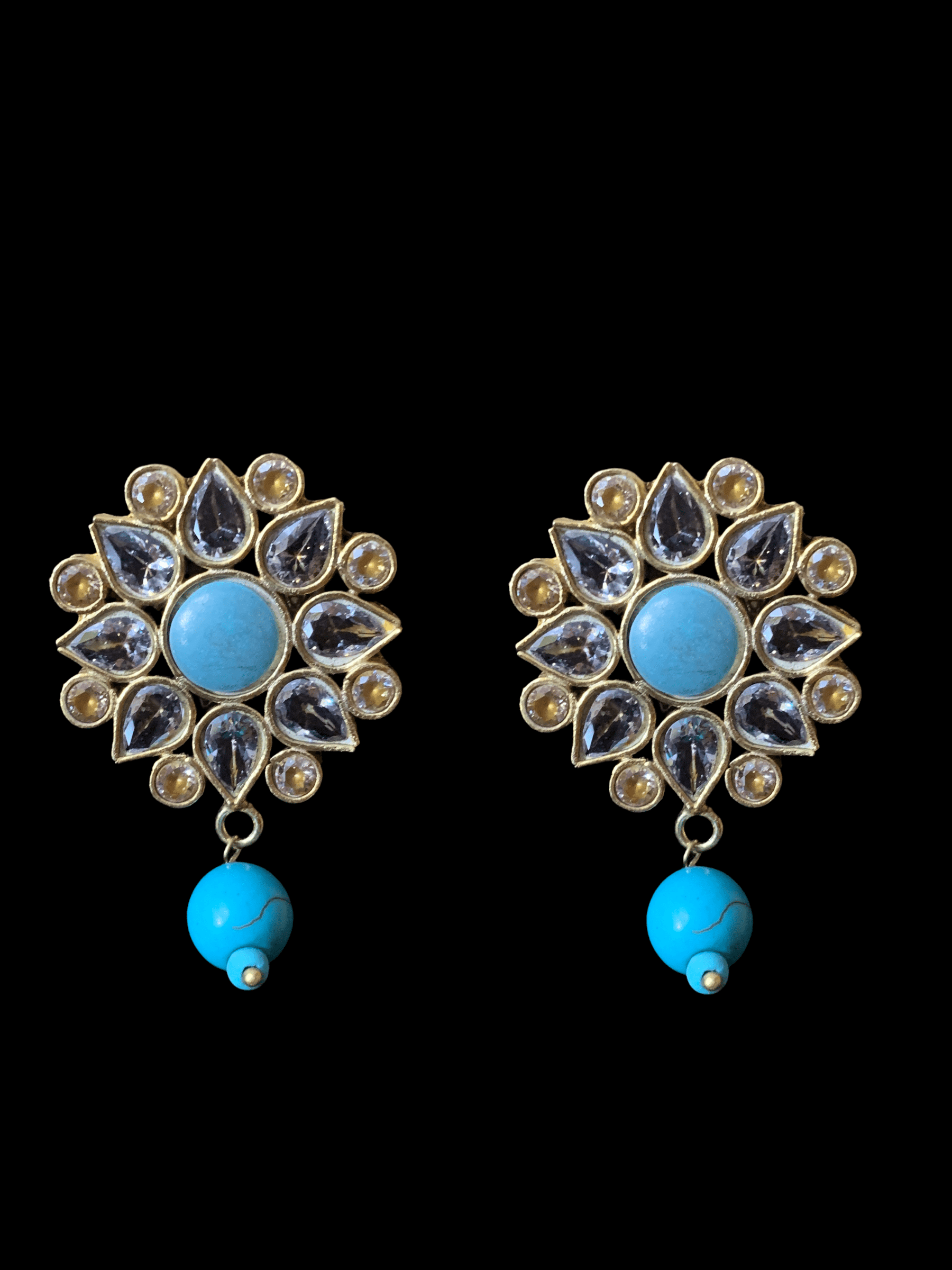 PS374 Naveen Feroza Kundan and beads pendant and earrings set (READY TO SHIP )