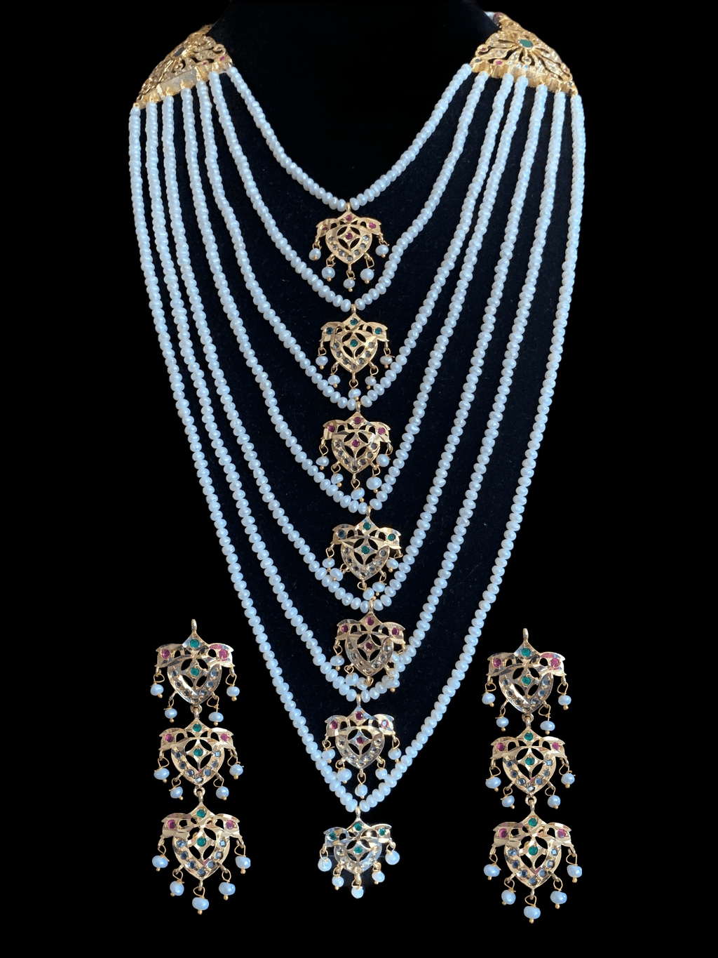 SAT10 Talia  satlada in fresh water pearls - ruby emerald    (SHIPS IN 4 WEEKS )